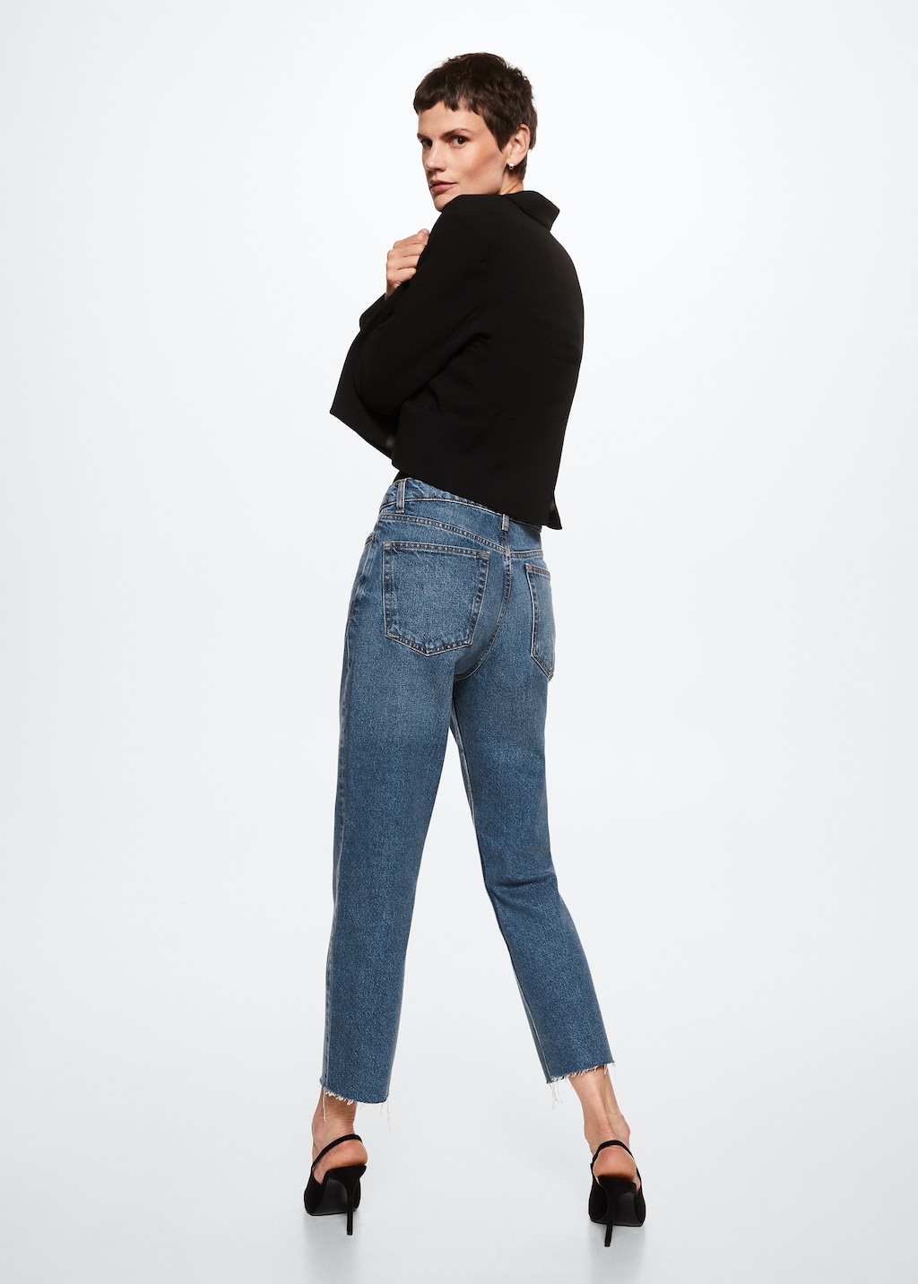 Jean droit taille haute crop