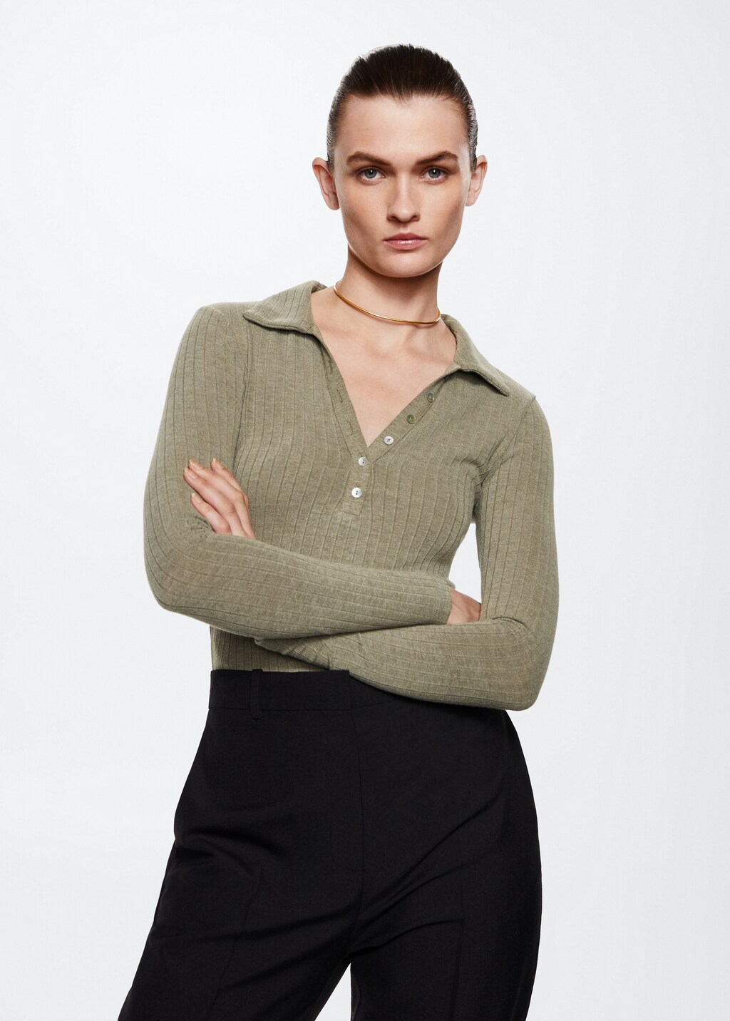 Ribbed polo-style sweater - Medium plane