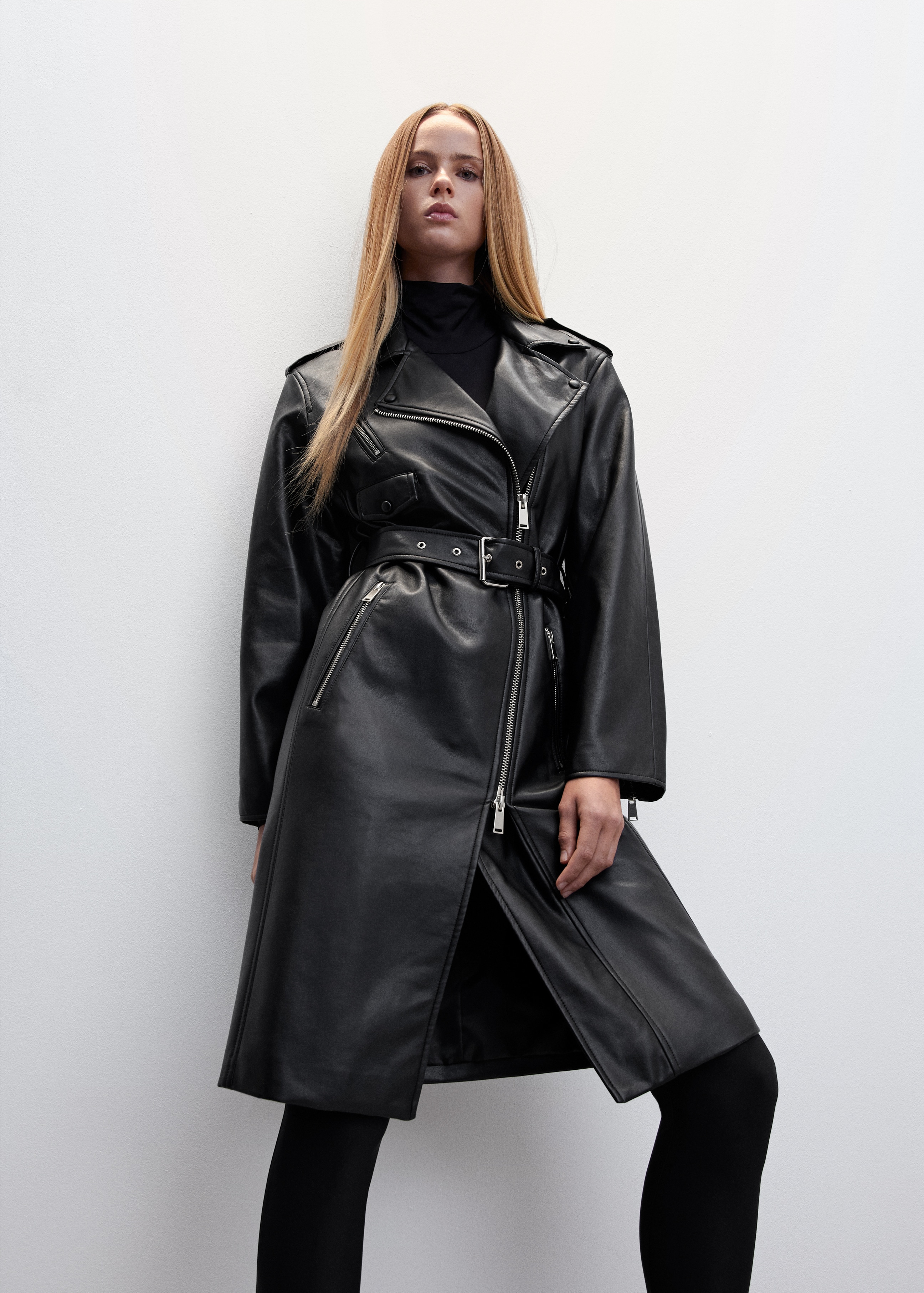 Leather-effect trench coat with zip - Medium plane