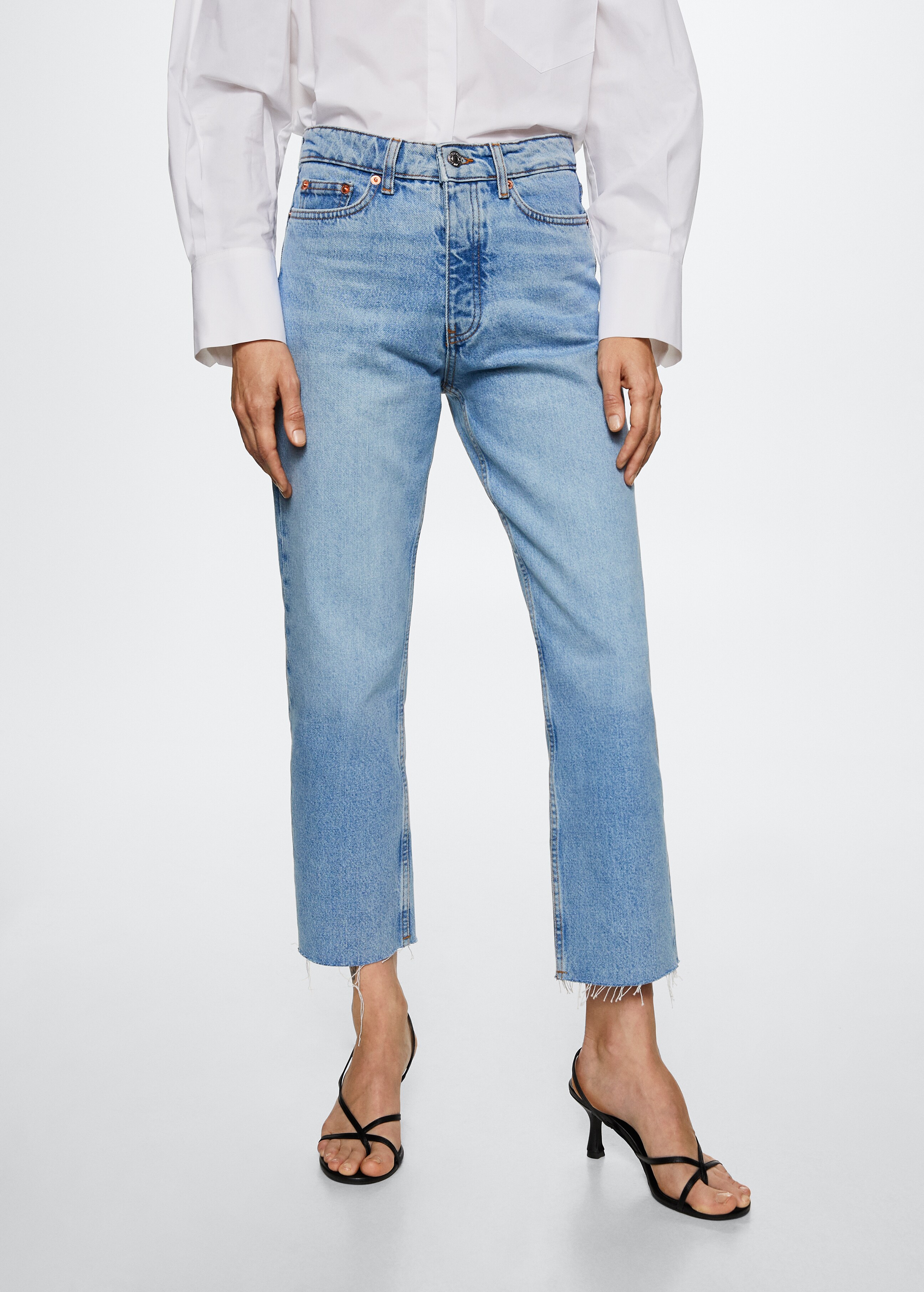High-waist cropped straight jeans - Medium plane