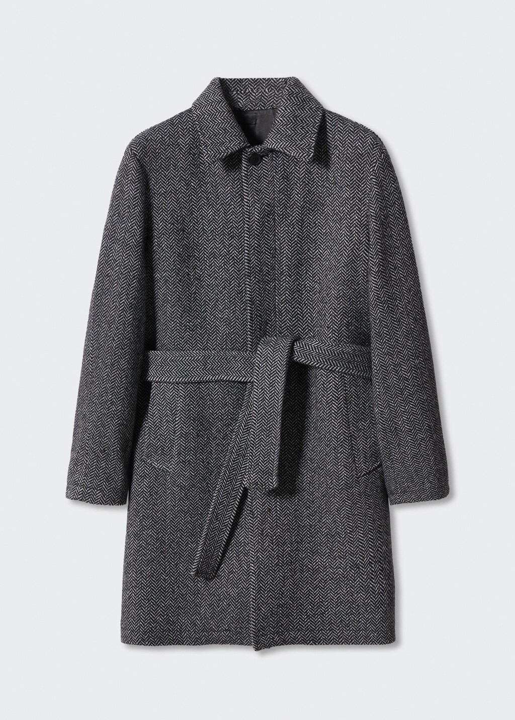 Herringbone pattern wool coat