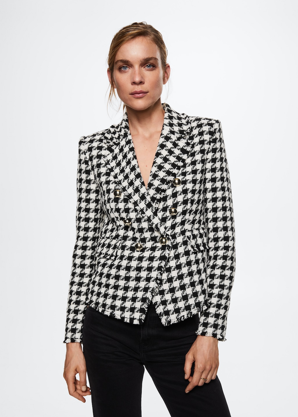 Houndstooth wool-blend blazer