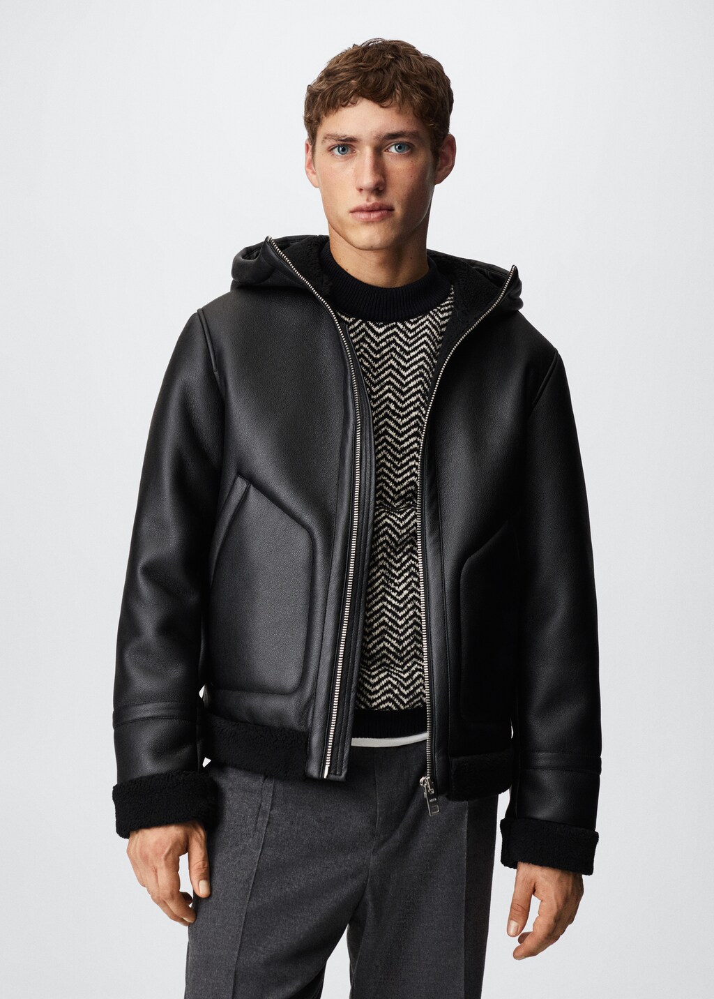 Shearling-lined hooded jacket - Medium plane