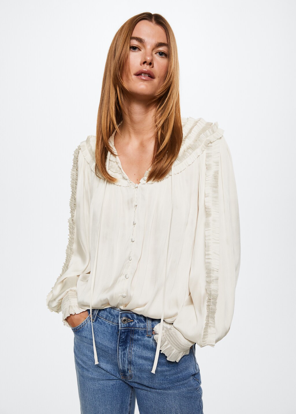 Ruffled satin blouse - Medium plane