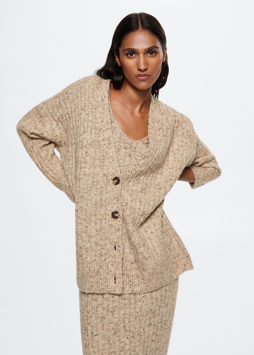 Marbled ribbed knitted cardigan - Medium plane 