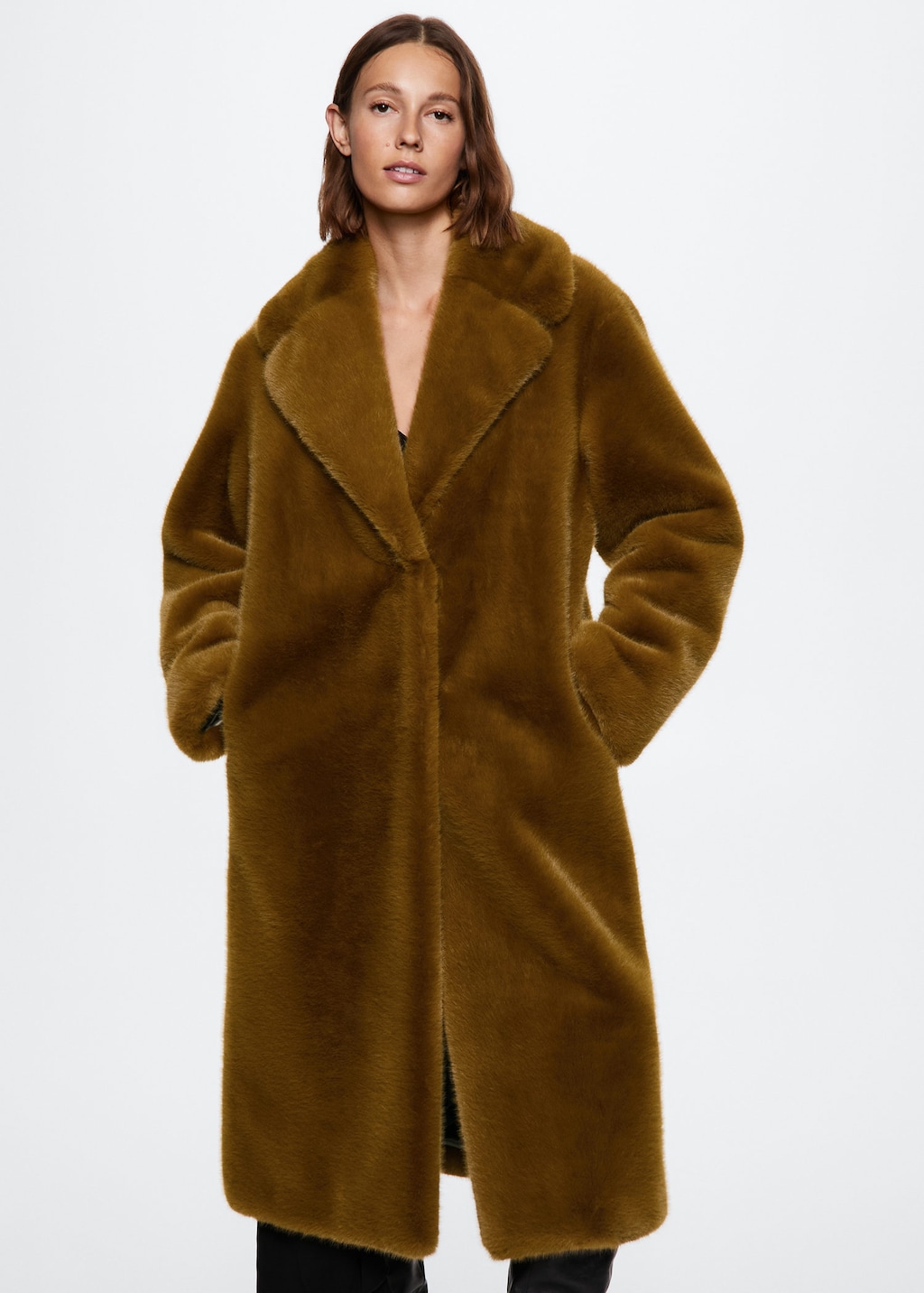 Green fur coat clearance mango