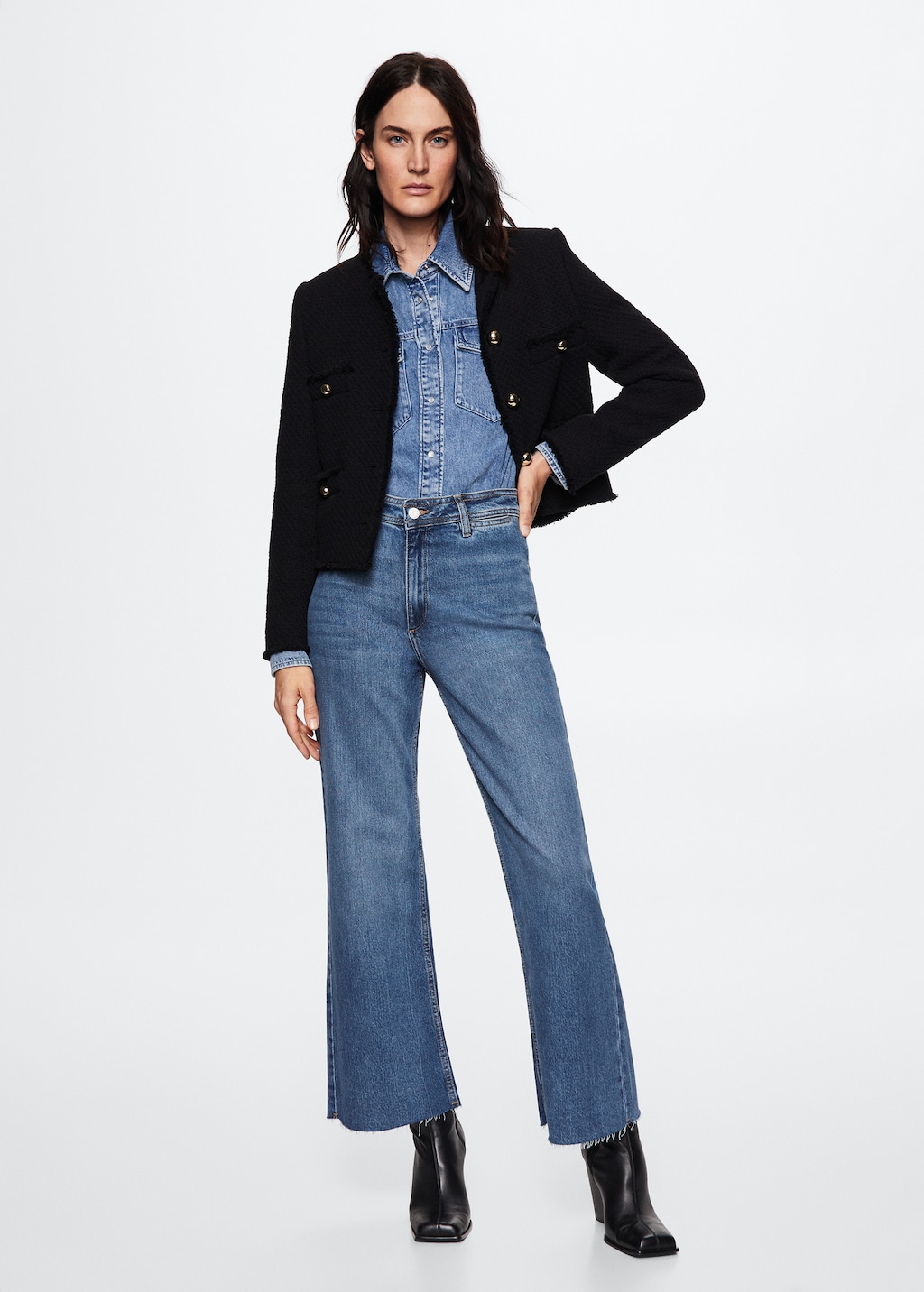 High-waist jeans in culottestijl - Overzichtstekening