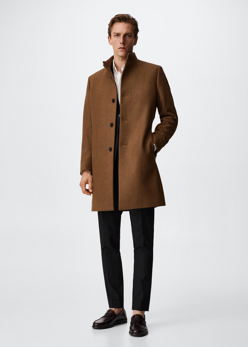 Wool funnel neck coat Men MANGO OUTLET Finland