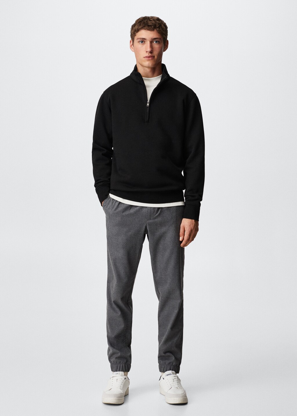 Cotton sweatshirt with zip neck - General plane