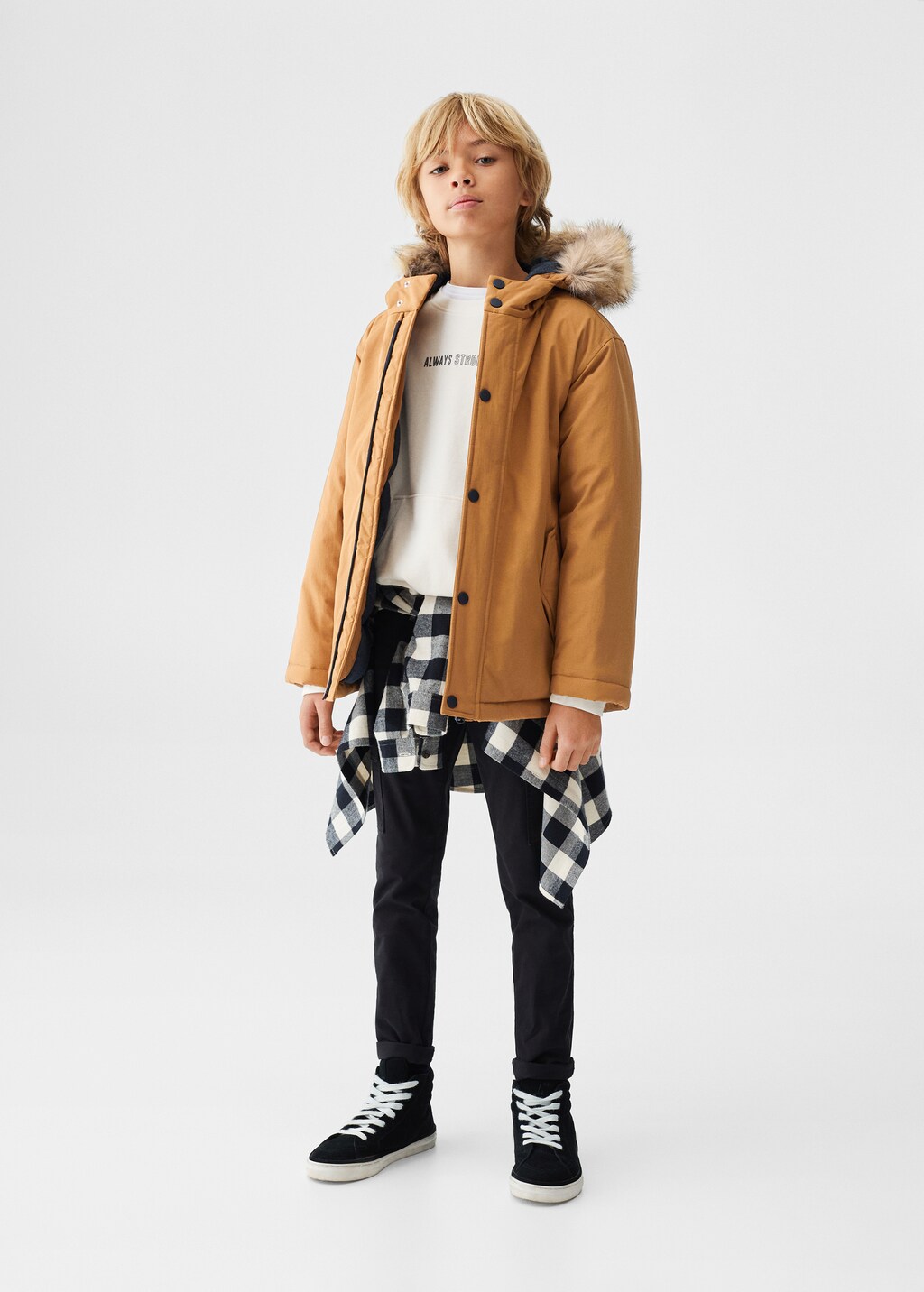 Detachable faux fur hood anorak - General plane