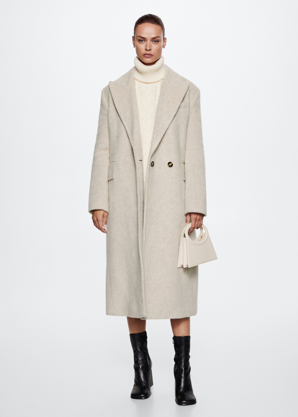 Fur-effect wool coat