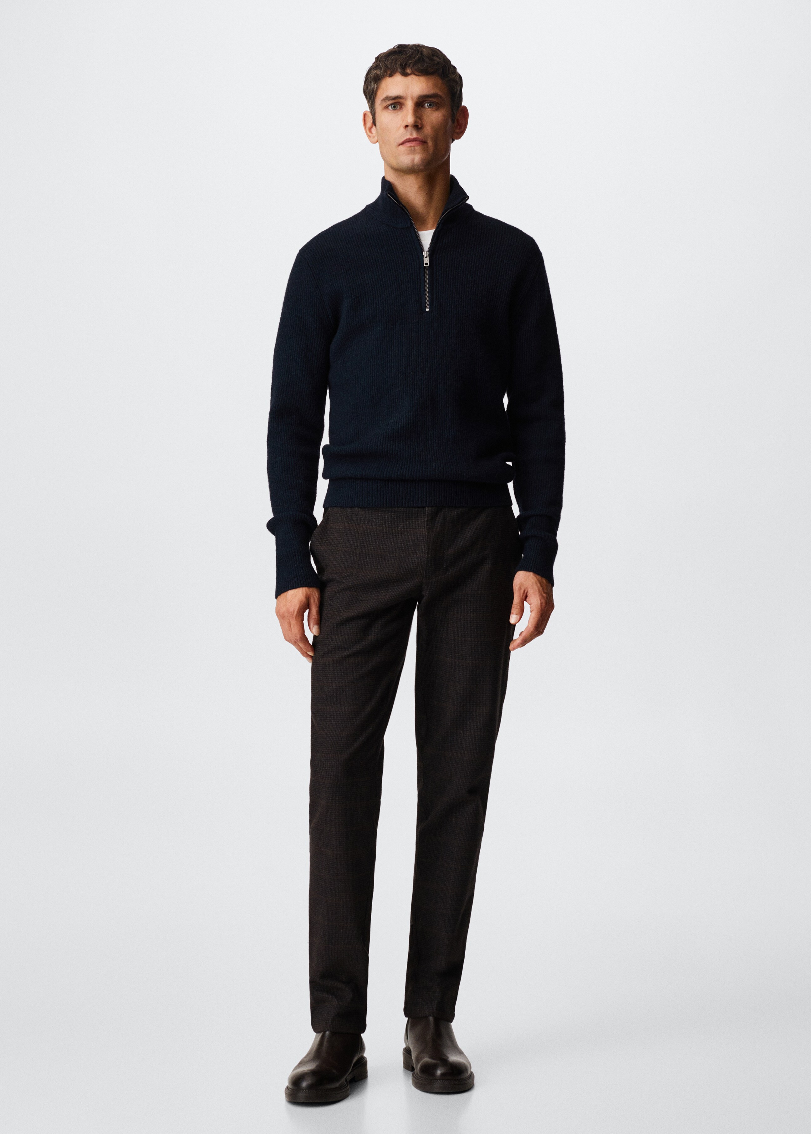 Slim fit checked cotton trousers - General plane