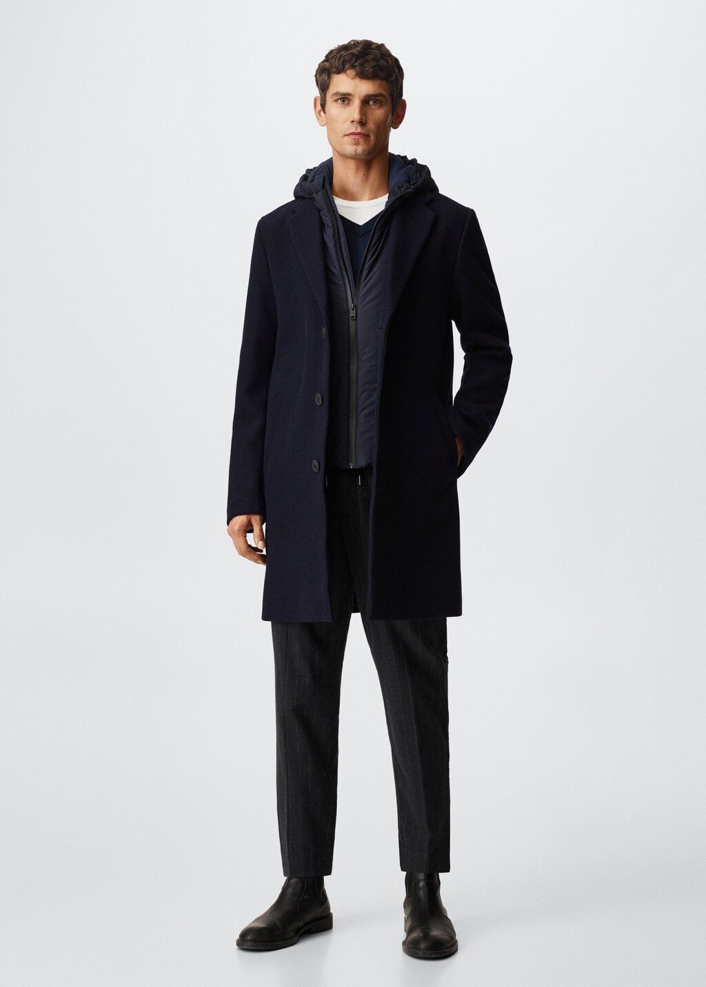 Recycled wool coat with hood - General plane