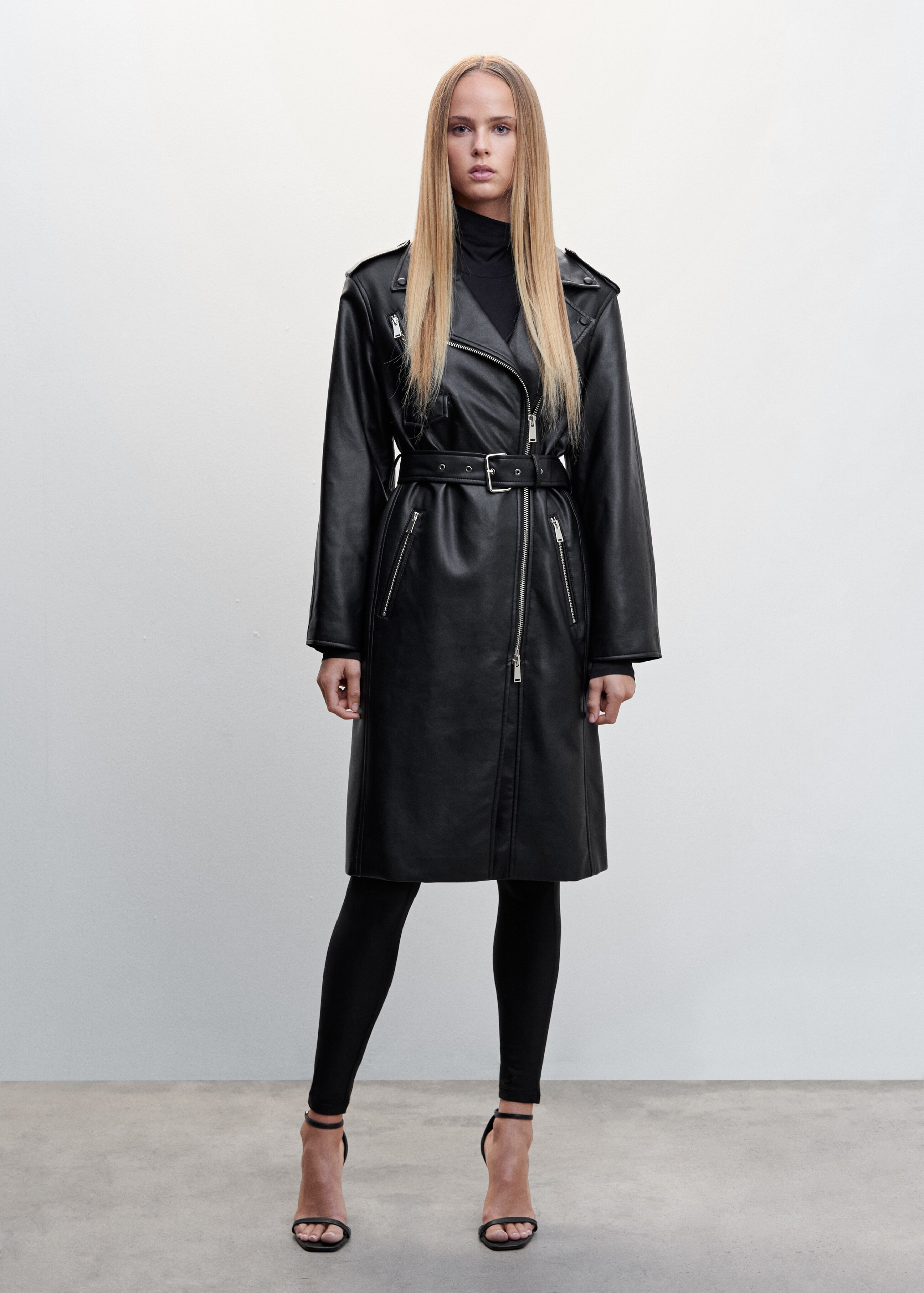 Leather-effect trench coat with zip - General plane