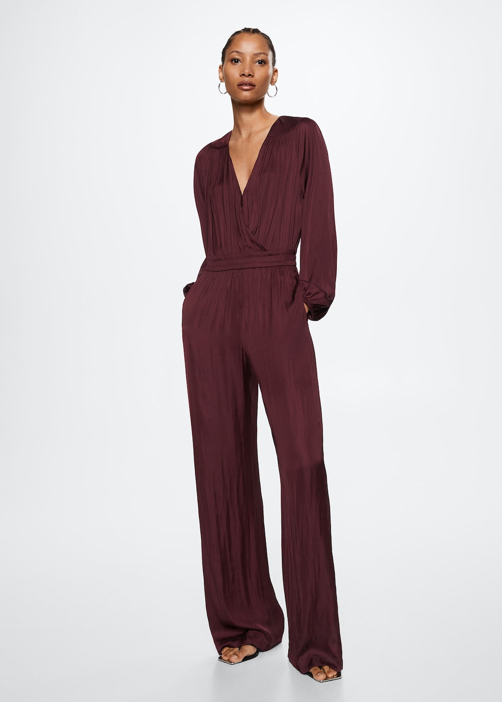 Long sleeve satin jumpsuit hotsell