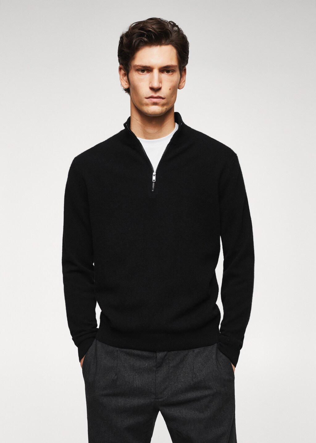 Zip-neck cashmere sweater  - Medium plane