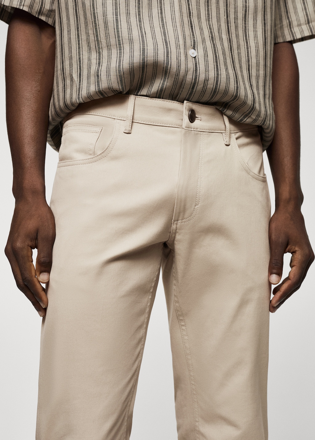 Slim fit denim-effect serge trousers - Details of the article 1