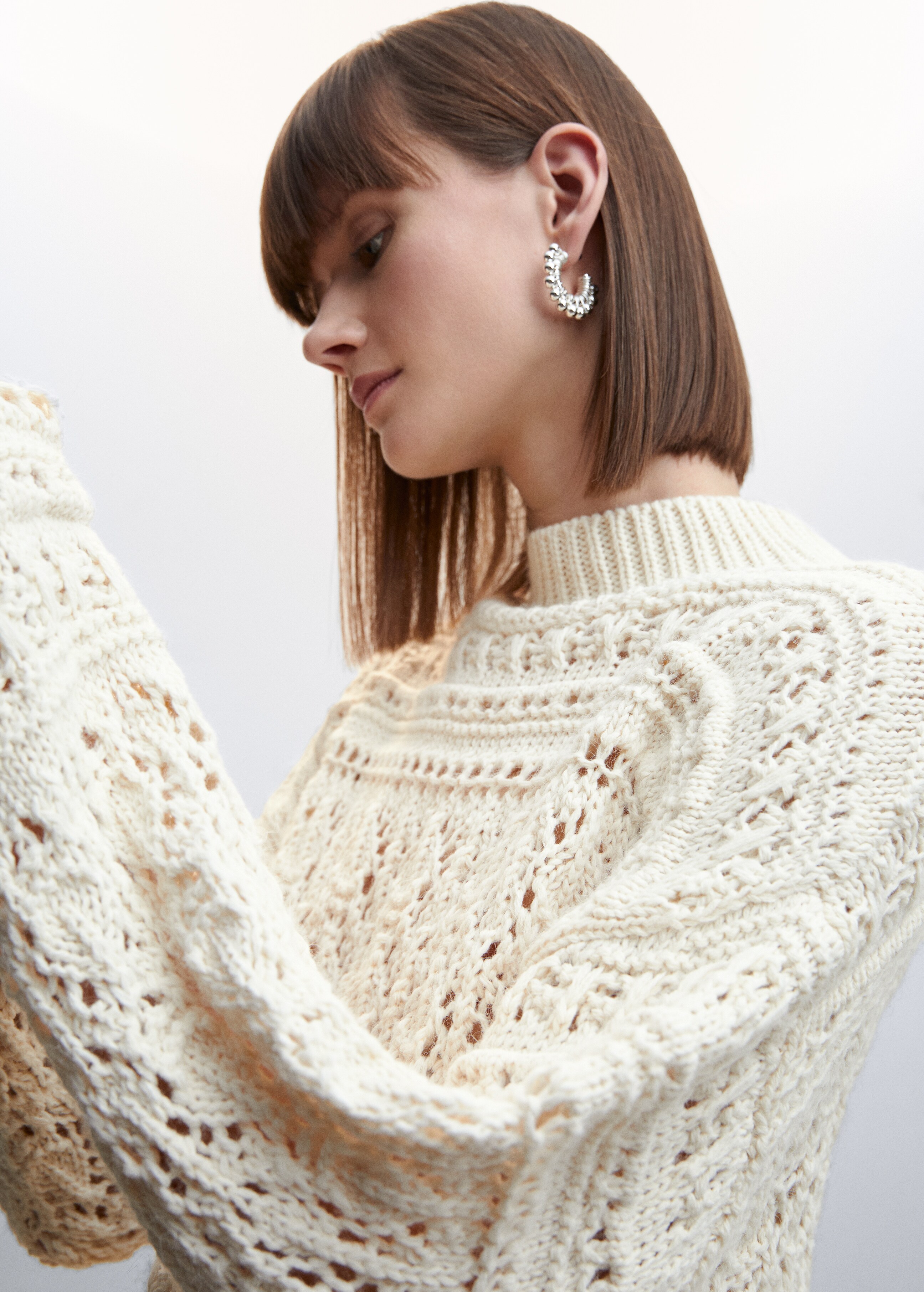 Openwork sweater with perkins collar - Details of the article 1