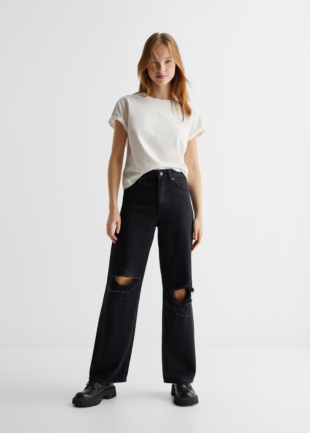 Decorative ripped wideleg jeans - Details of the article 1