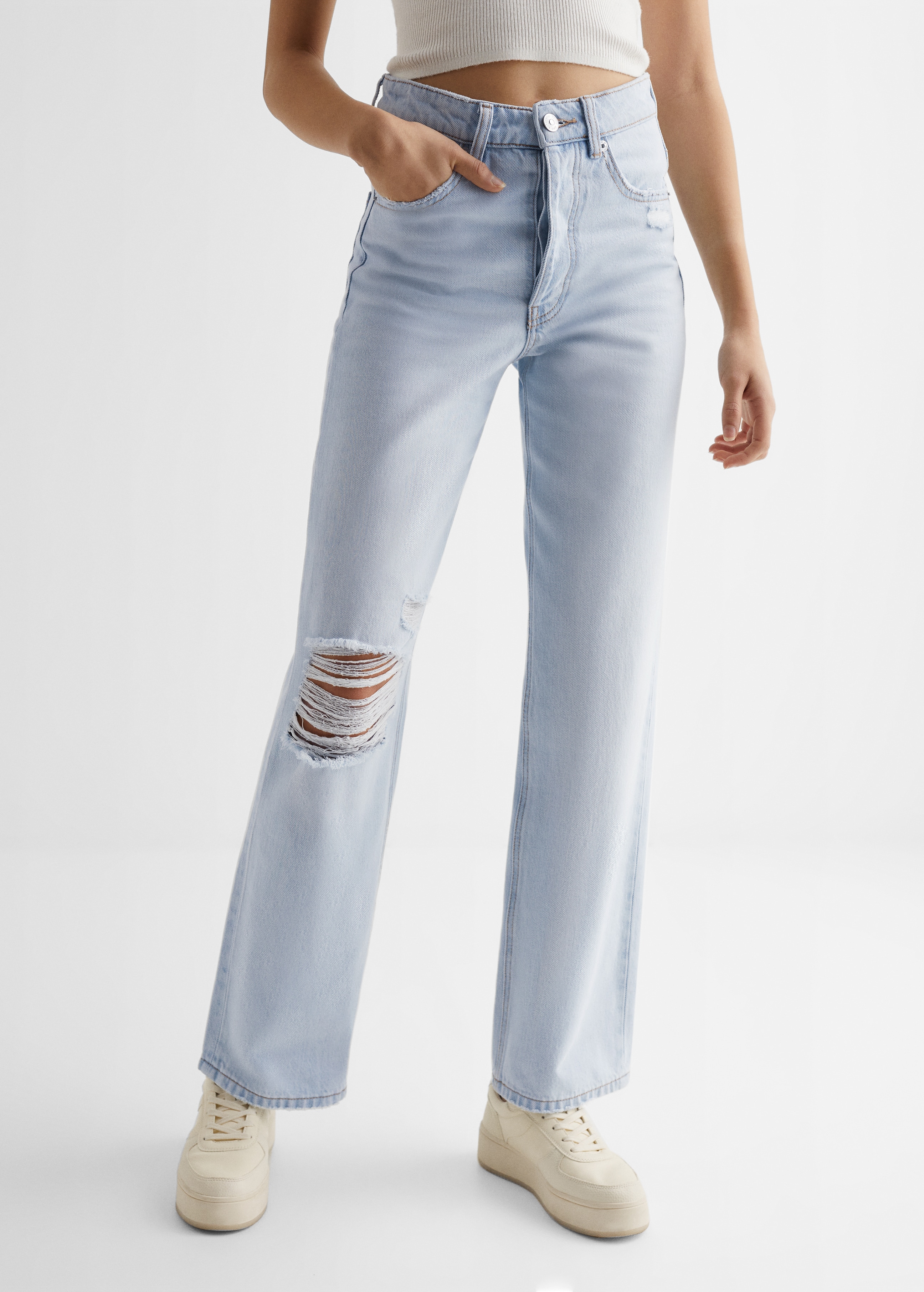 Decorative ripped wideleg jeans - Details of the article 6