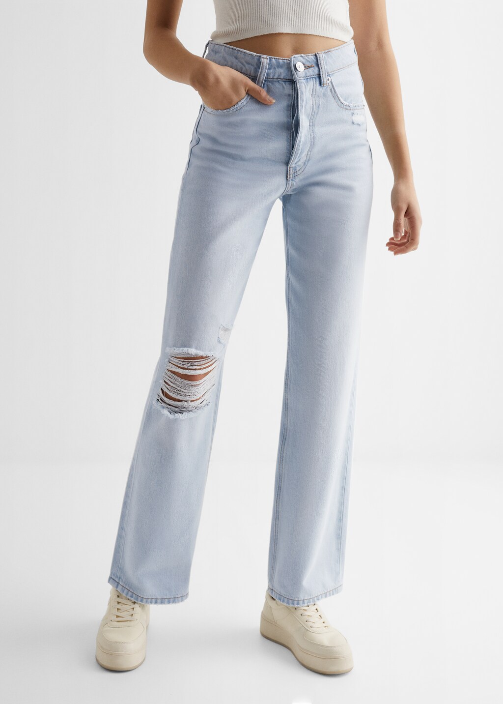 Decorative ripped wideleg jeans - Details of the article 6