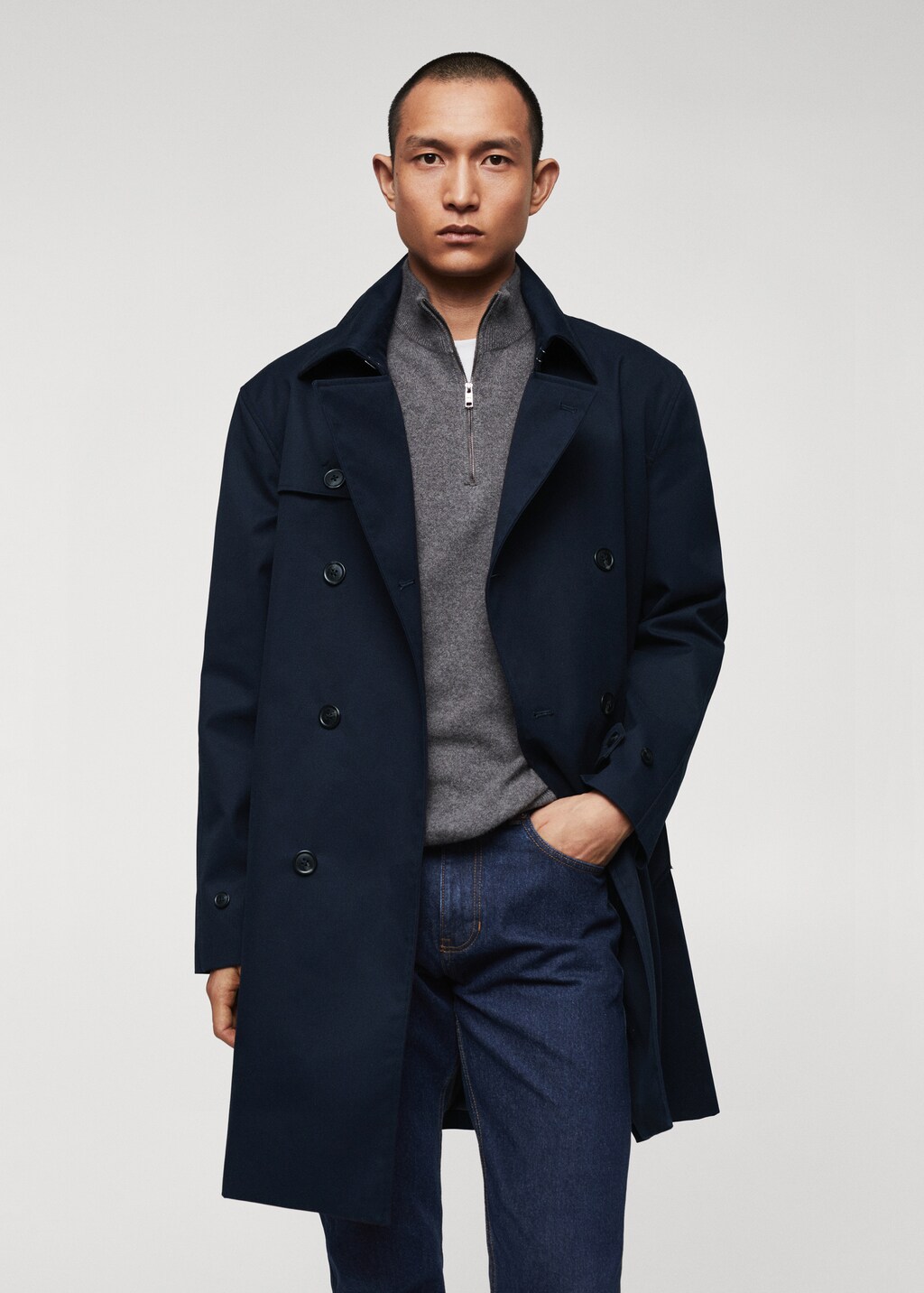 Mango navy trench coat best sale