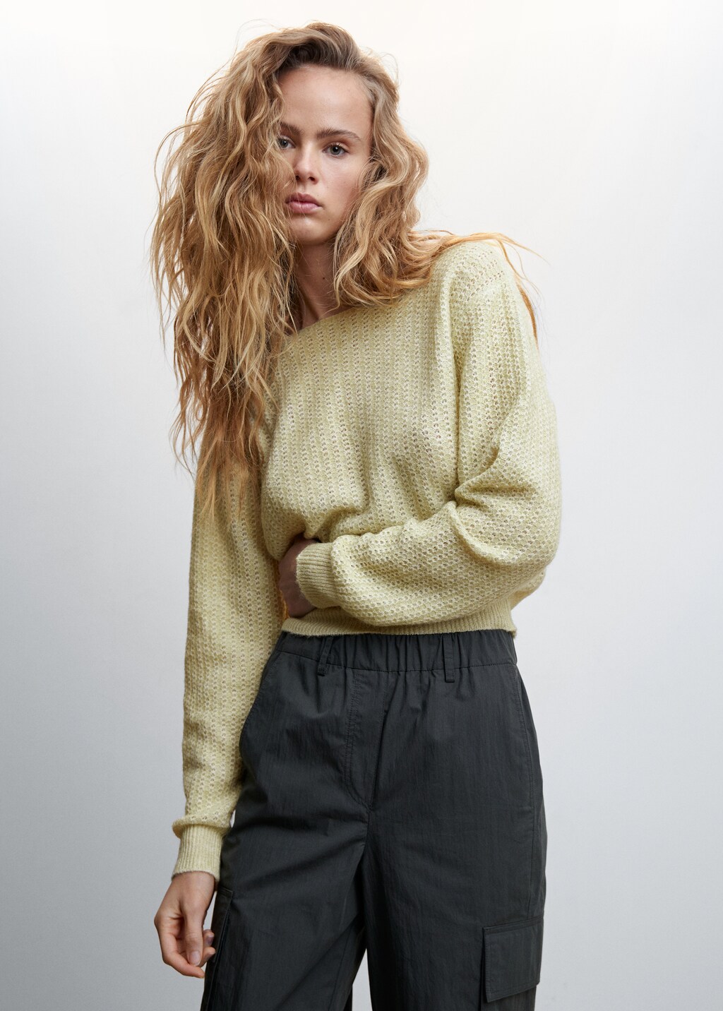 Boat-neck cropped sweater - Medium plane