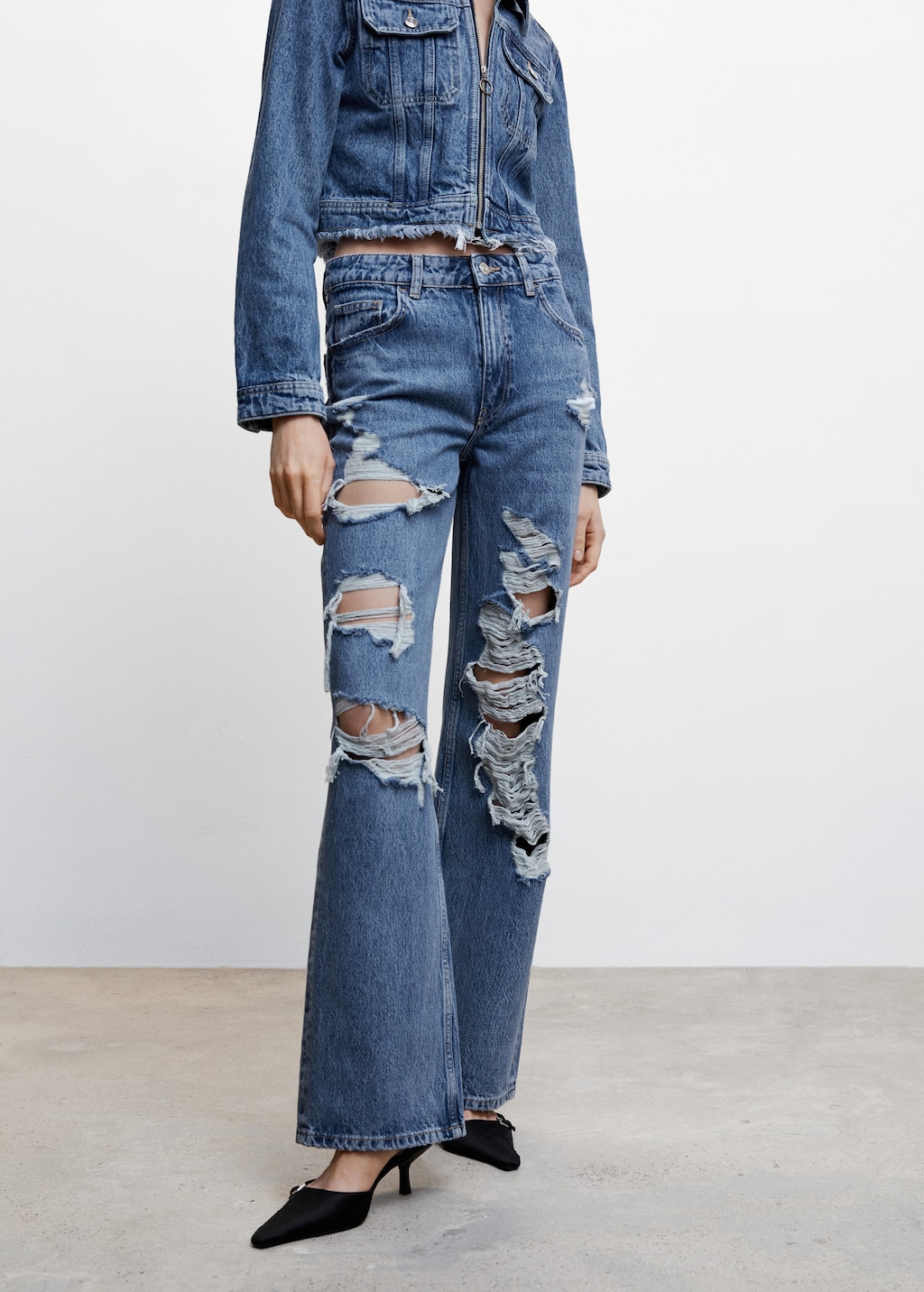 Ripped high-rise straight jeans - Medium plane