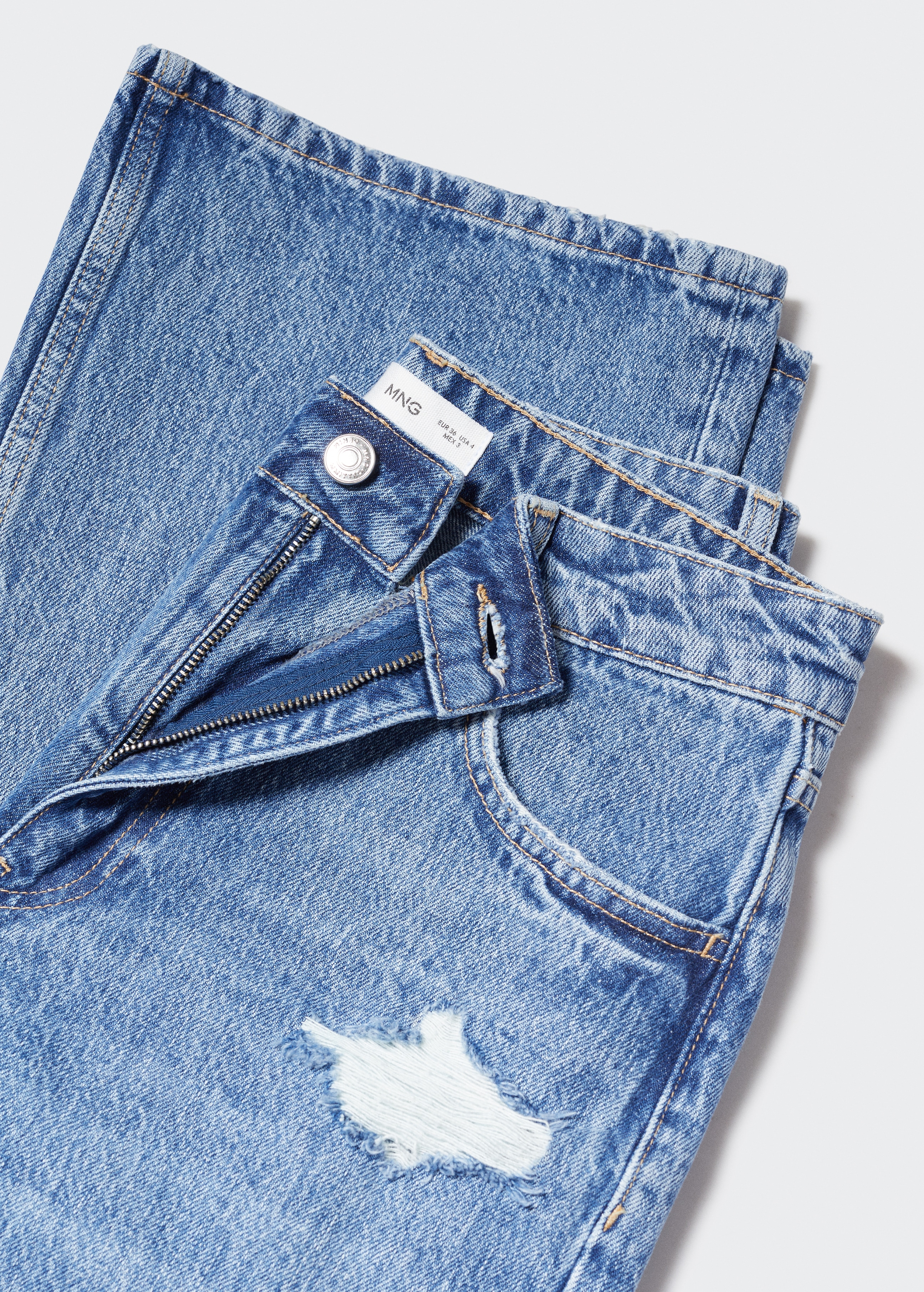 Gerade Jeans mit hohem Bund und Zierrissen - Detail des Artikels 8