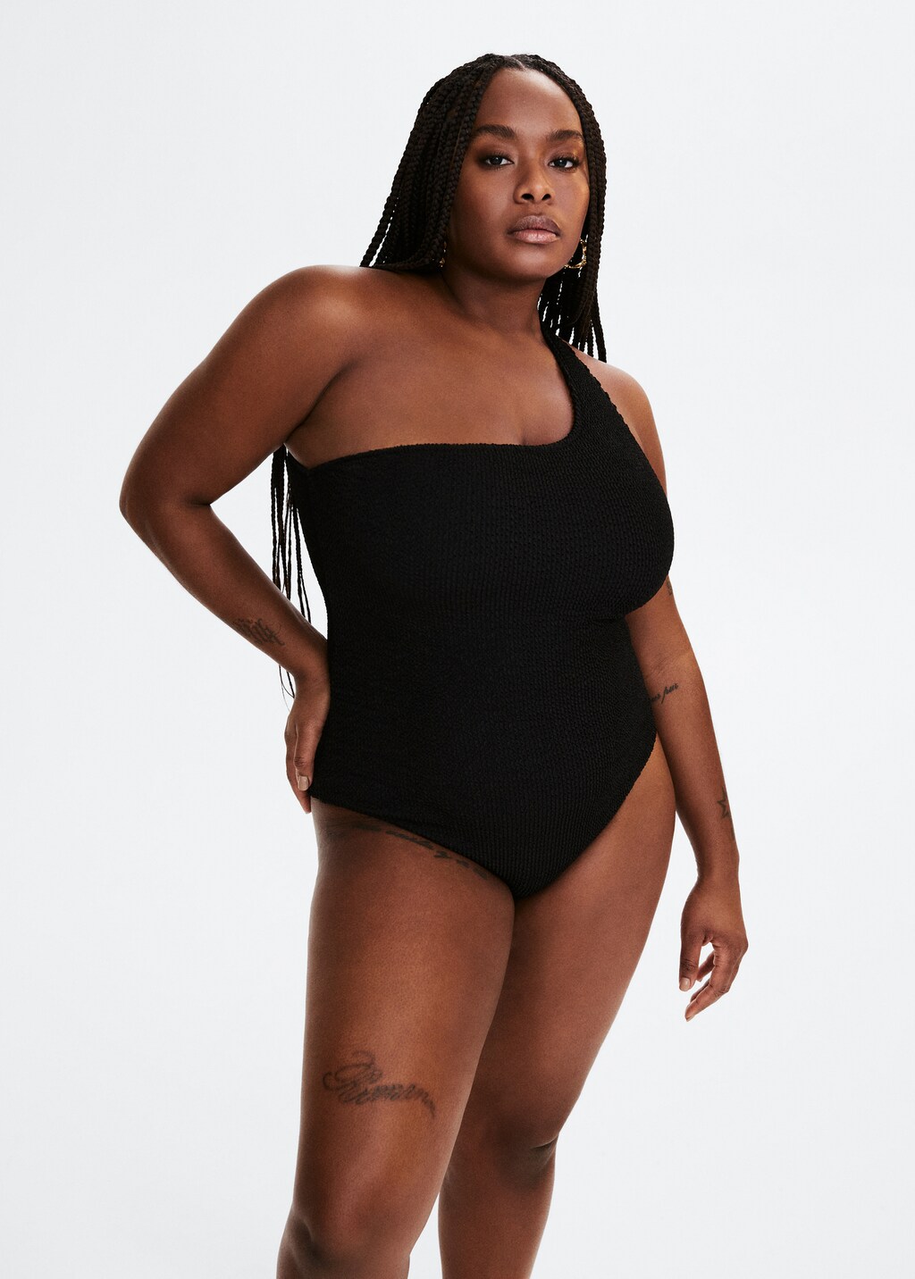 Asymmetrical swimsuit with wide straps