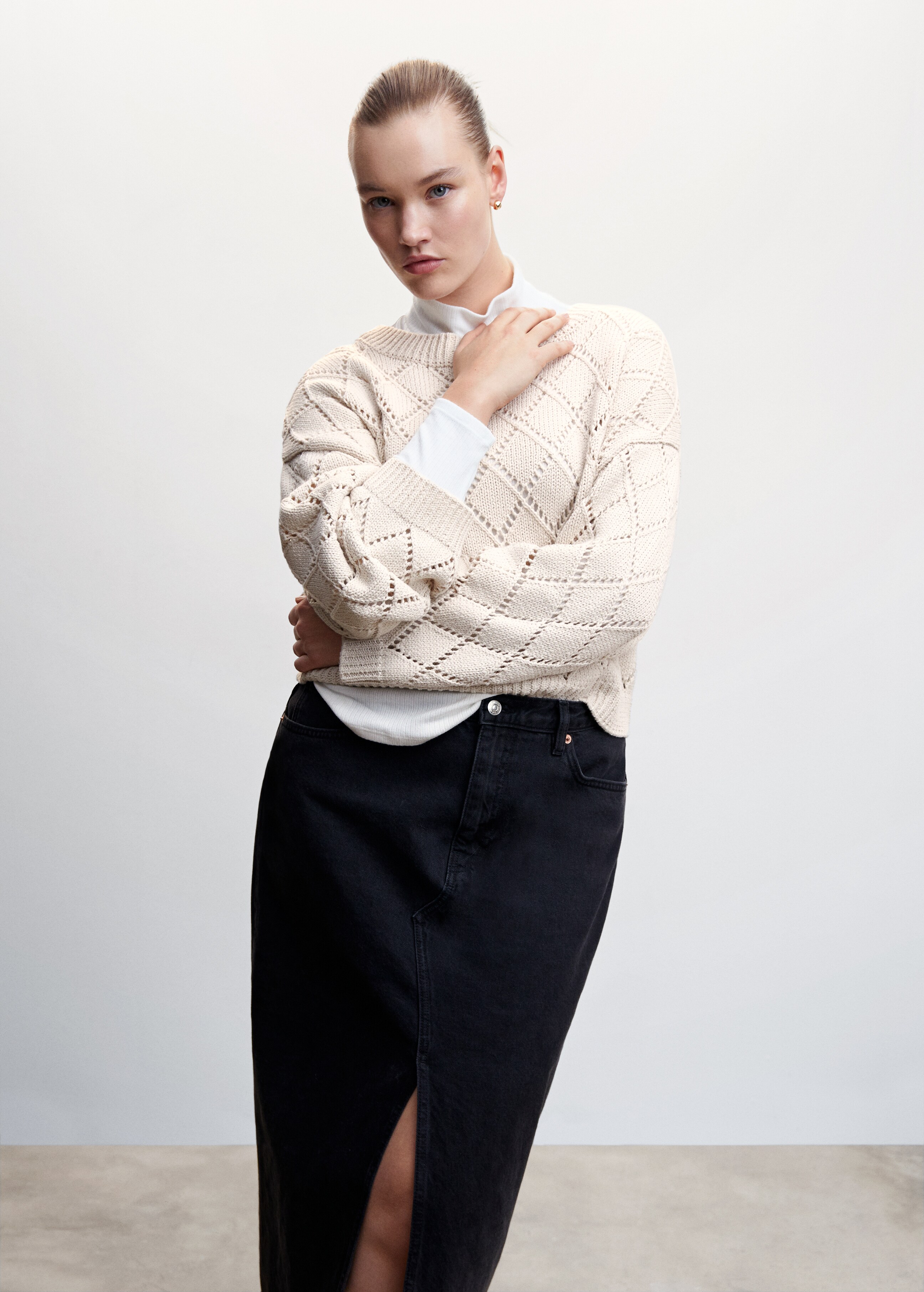 Cotton cropped openwork sweater - Details of the article 5
