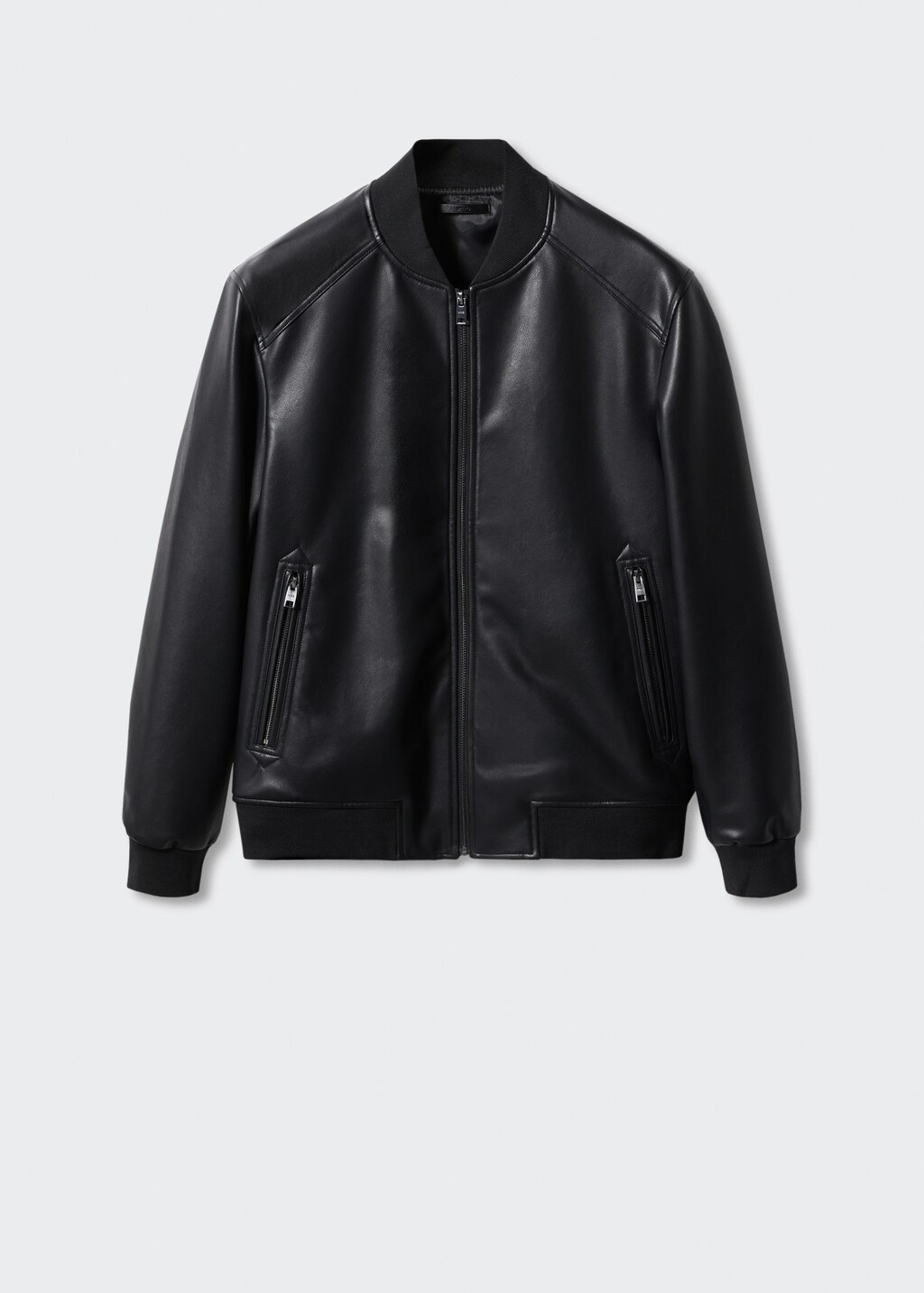 Black faux leather bomber jacket mens best sale