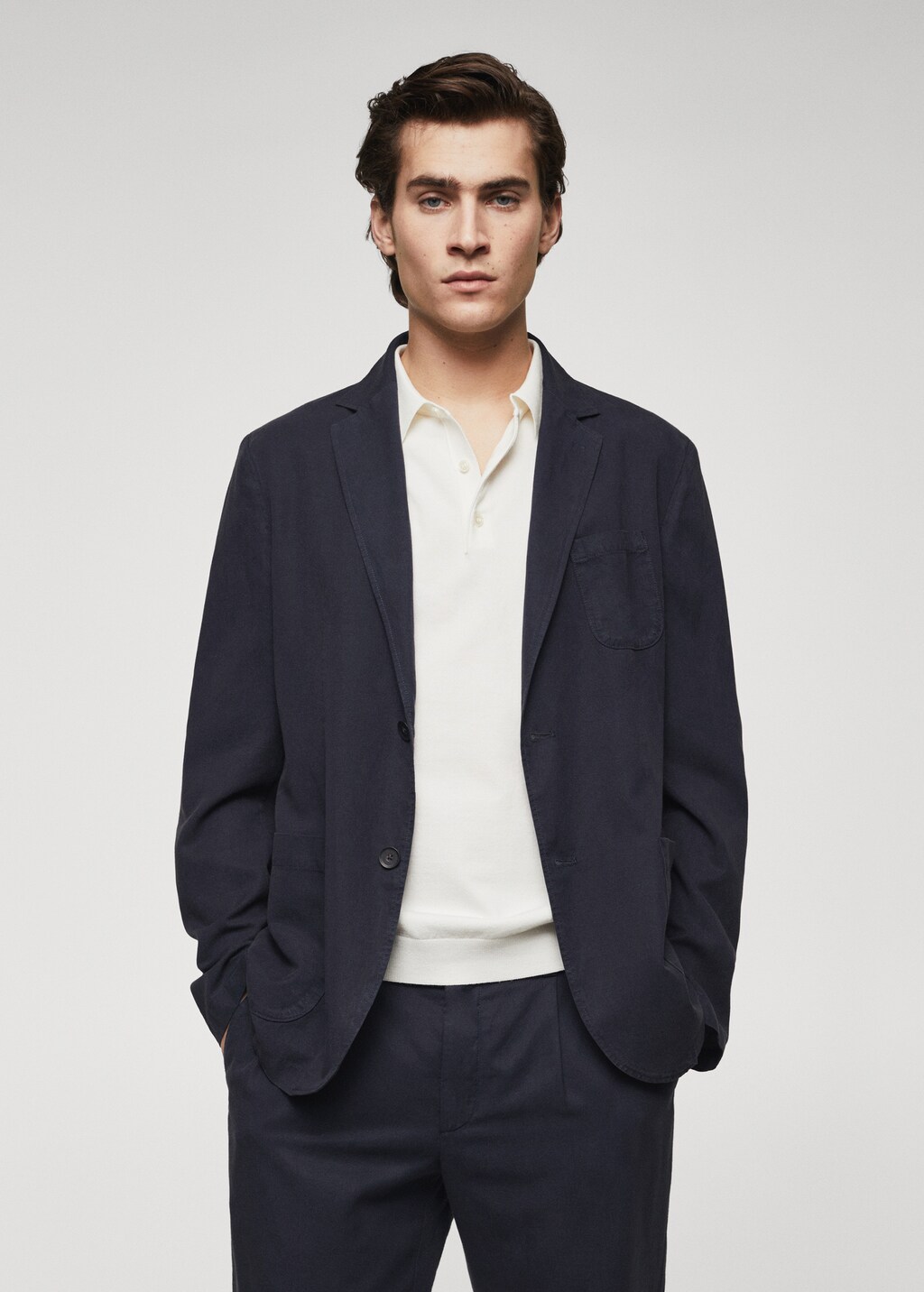 Slim fit linen cotton-blend blazer - Medium plane