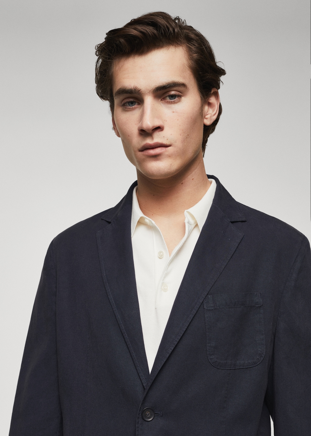 Slim fit linen cotton-blend blazer - Details of the article 1