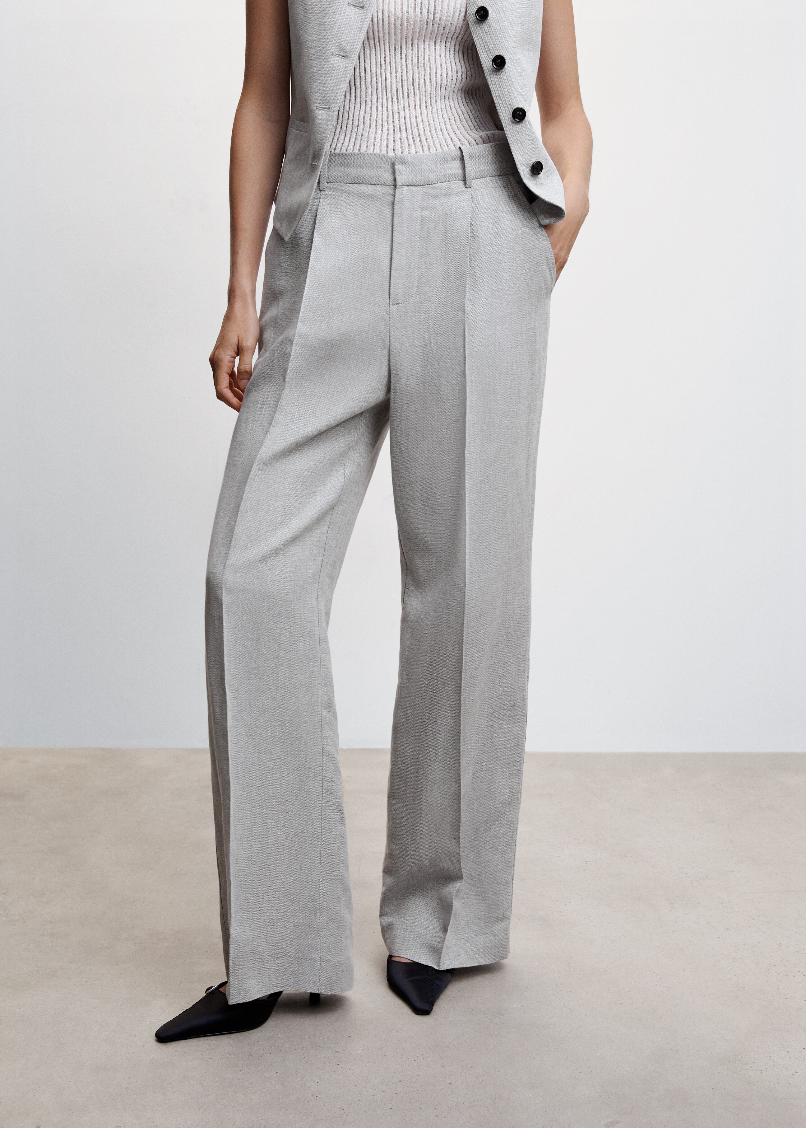 Herringbone linen suit trousers - Medium plane