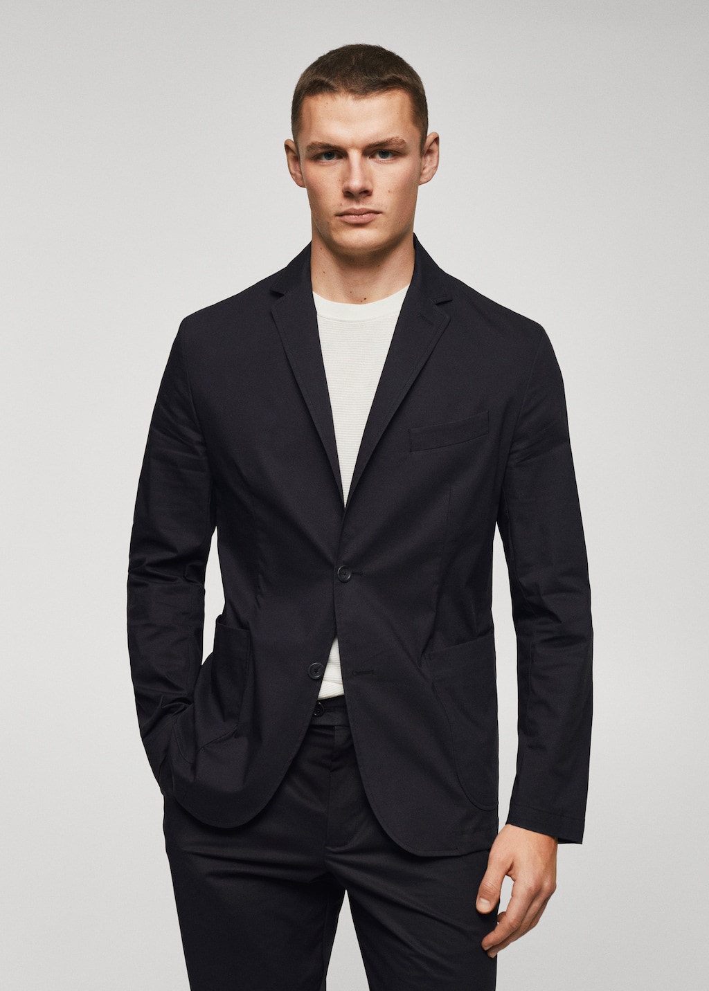 Slim fit cotton suit blazer - Medium plane