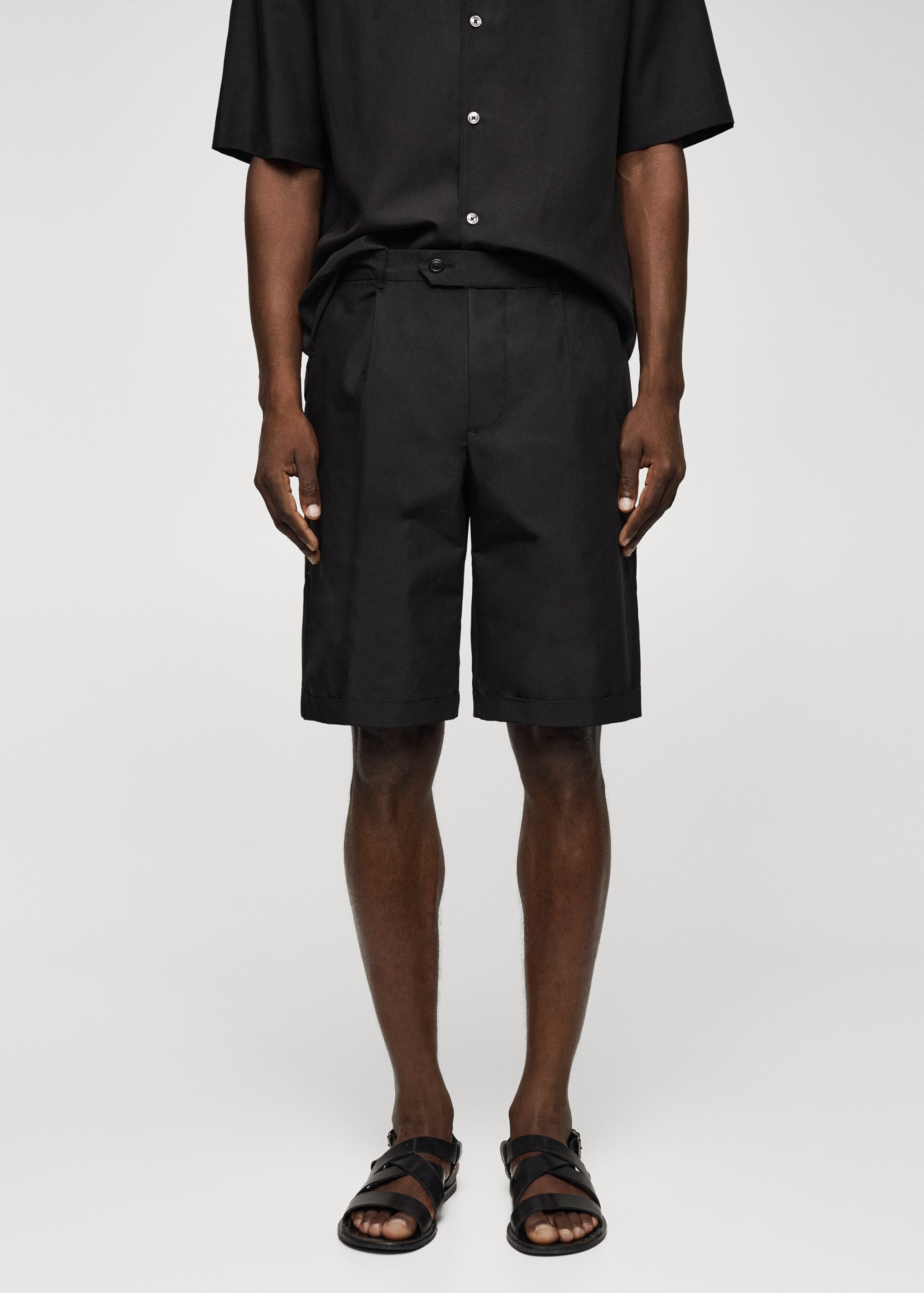 Cotton pleated Bermuda shorts - Medium plane