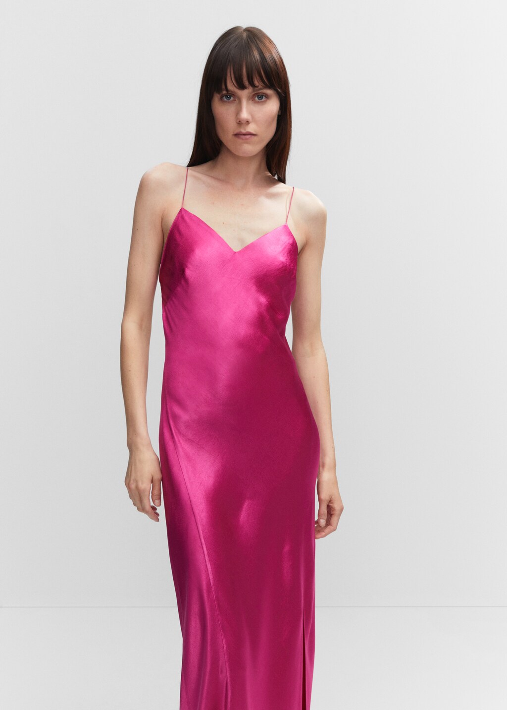 Side-slit satin dress - Woman | MANGO OUTLET USA