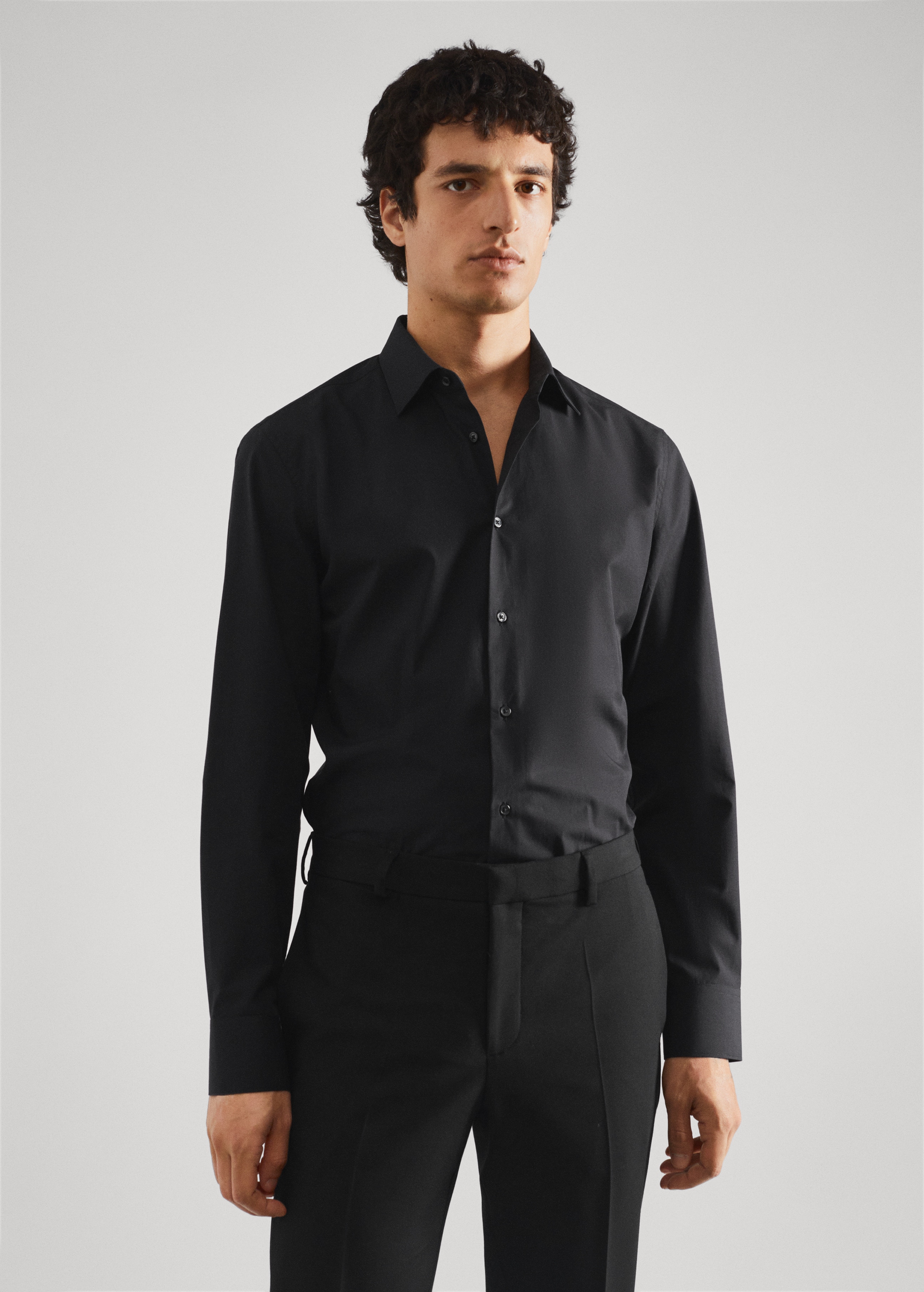 Slim fit stretch cotton suit shirt - Medium plane