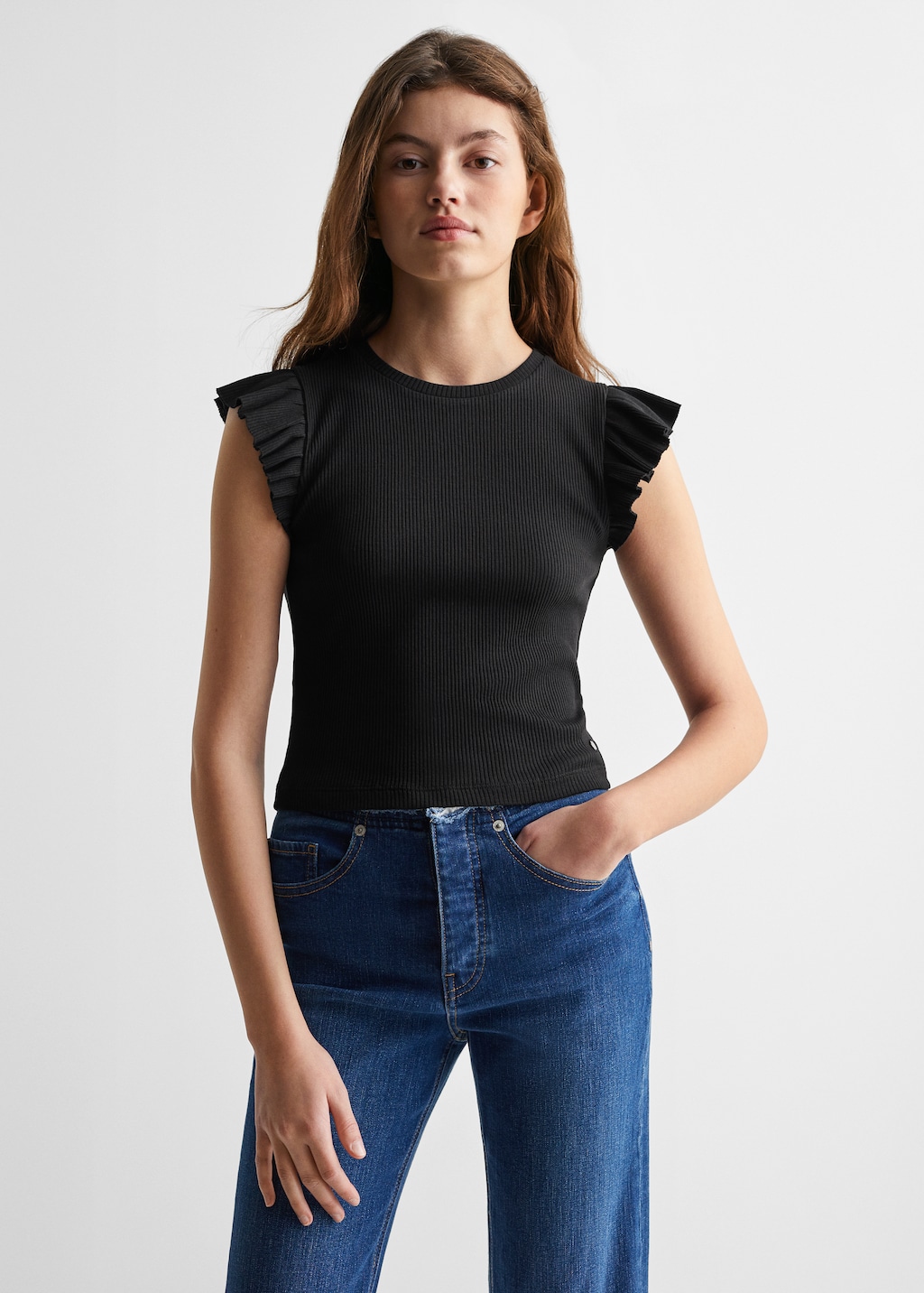 Ruffled detail T-shirt - Medium plane