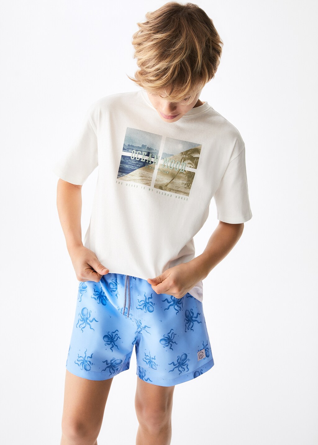 Badeshorts mit Oktopus-Print - Mittlere Ansicht