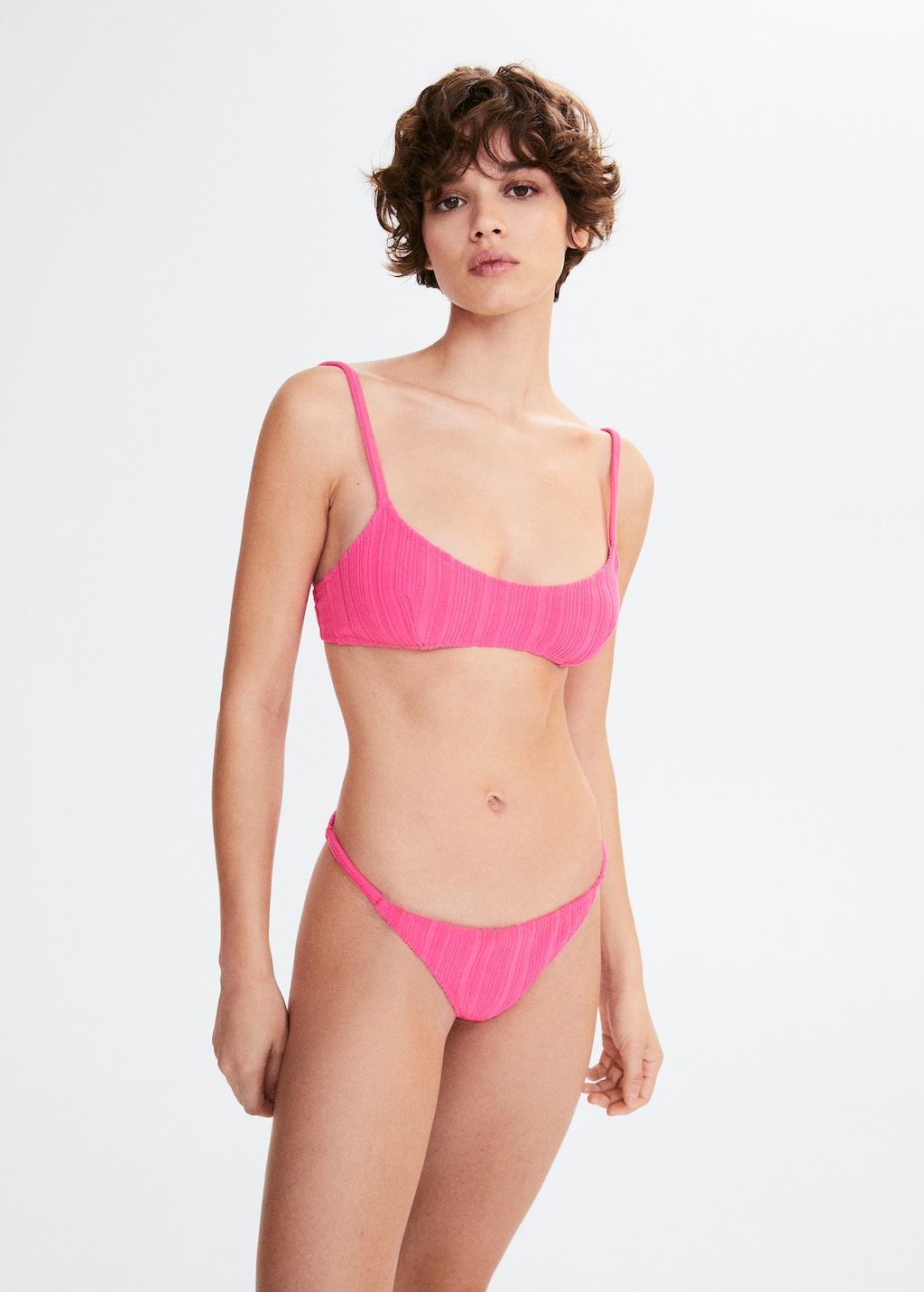 Striped textured bikini top - Medium plane