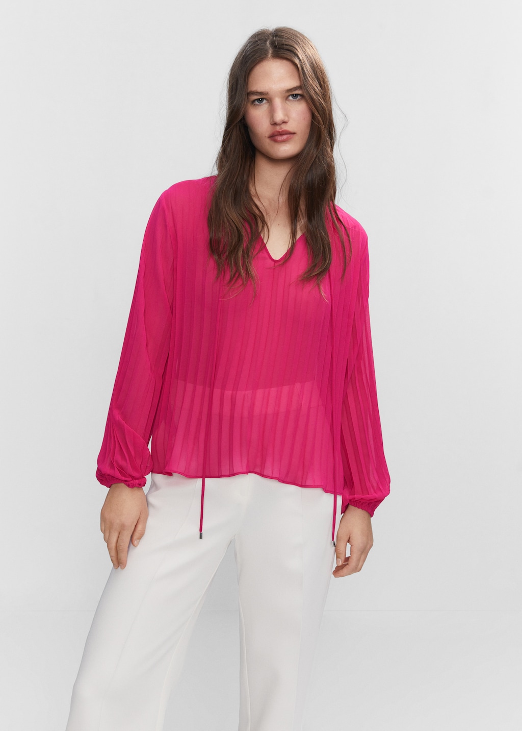 Pleated blouse with puffed sleeves - Medium plane