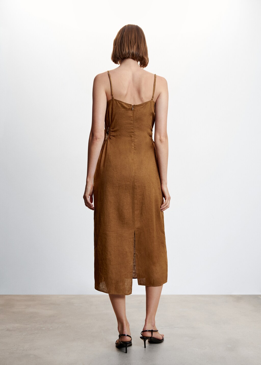 Stone linen midi shops dress/size large.