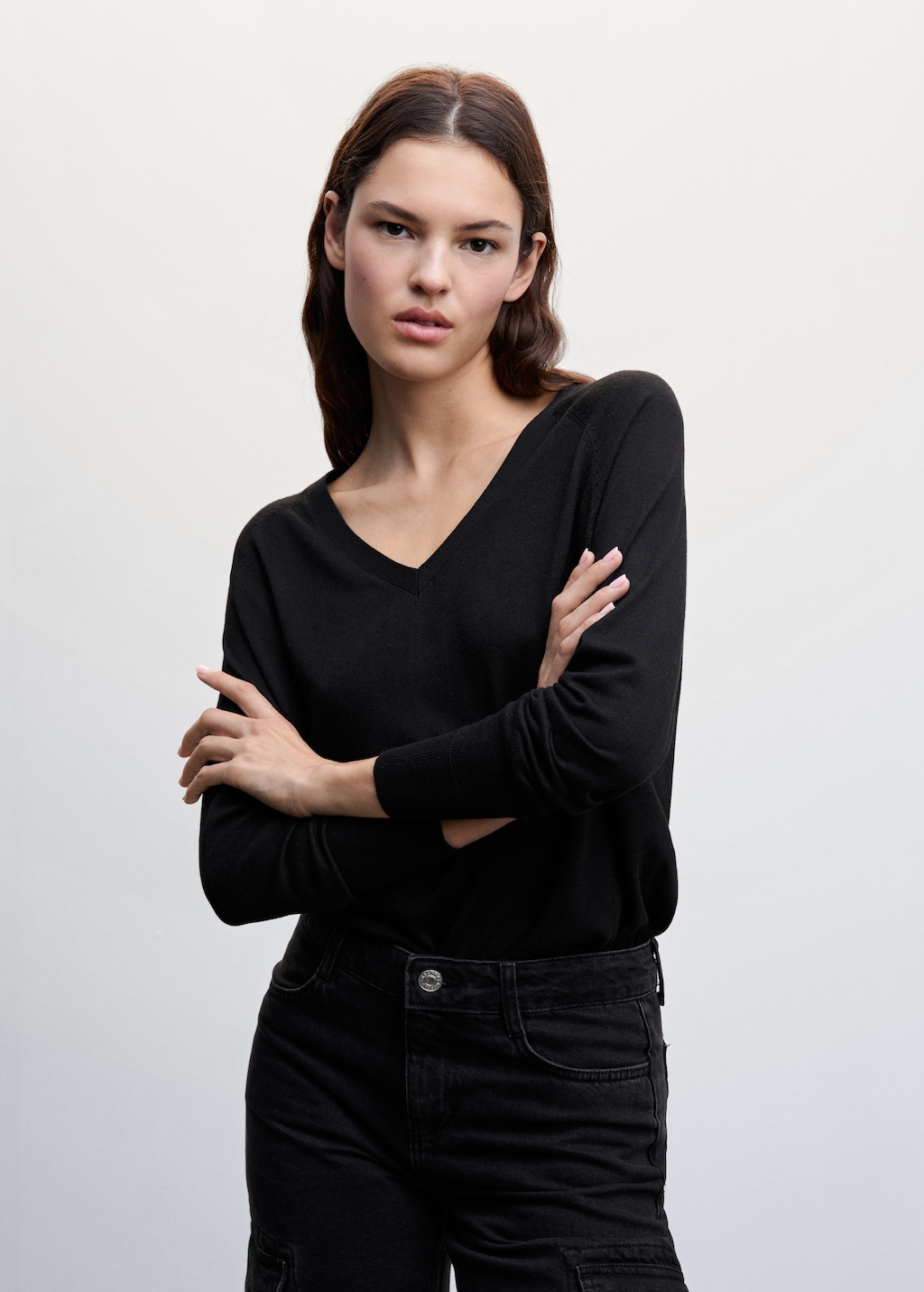 Pull-over maille fine col V - Plan moyen