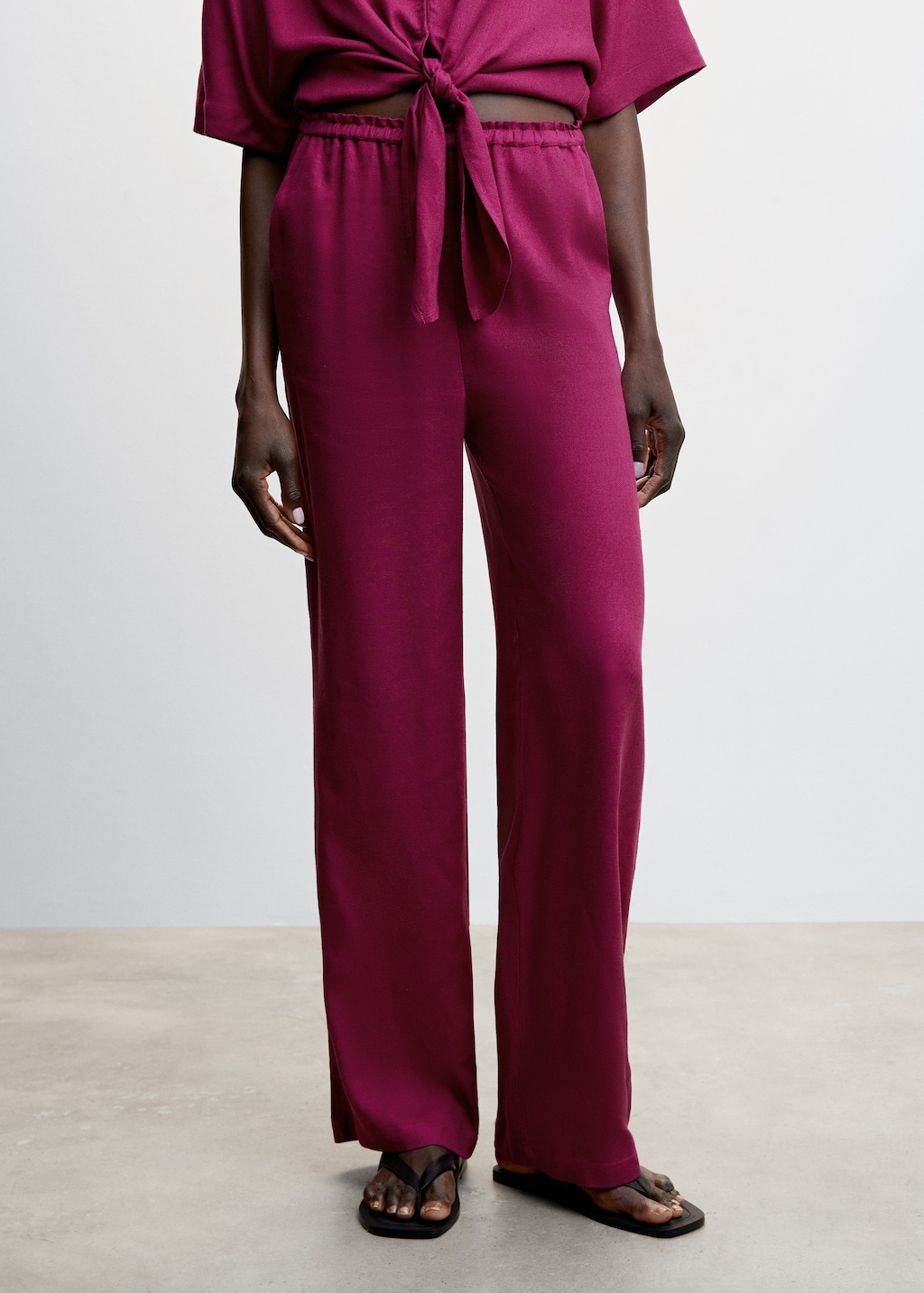 Satin trousers with elastic waist - Medium plane