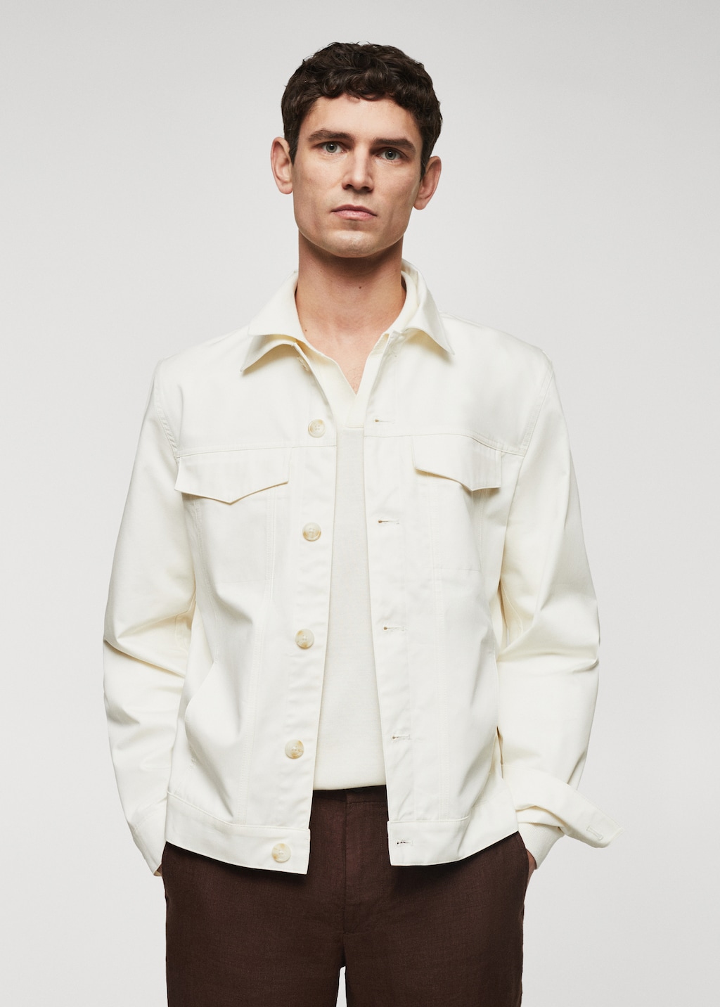 Chest-pocket cotton overshirt - Medium plane