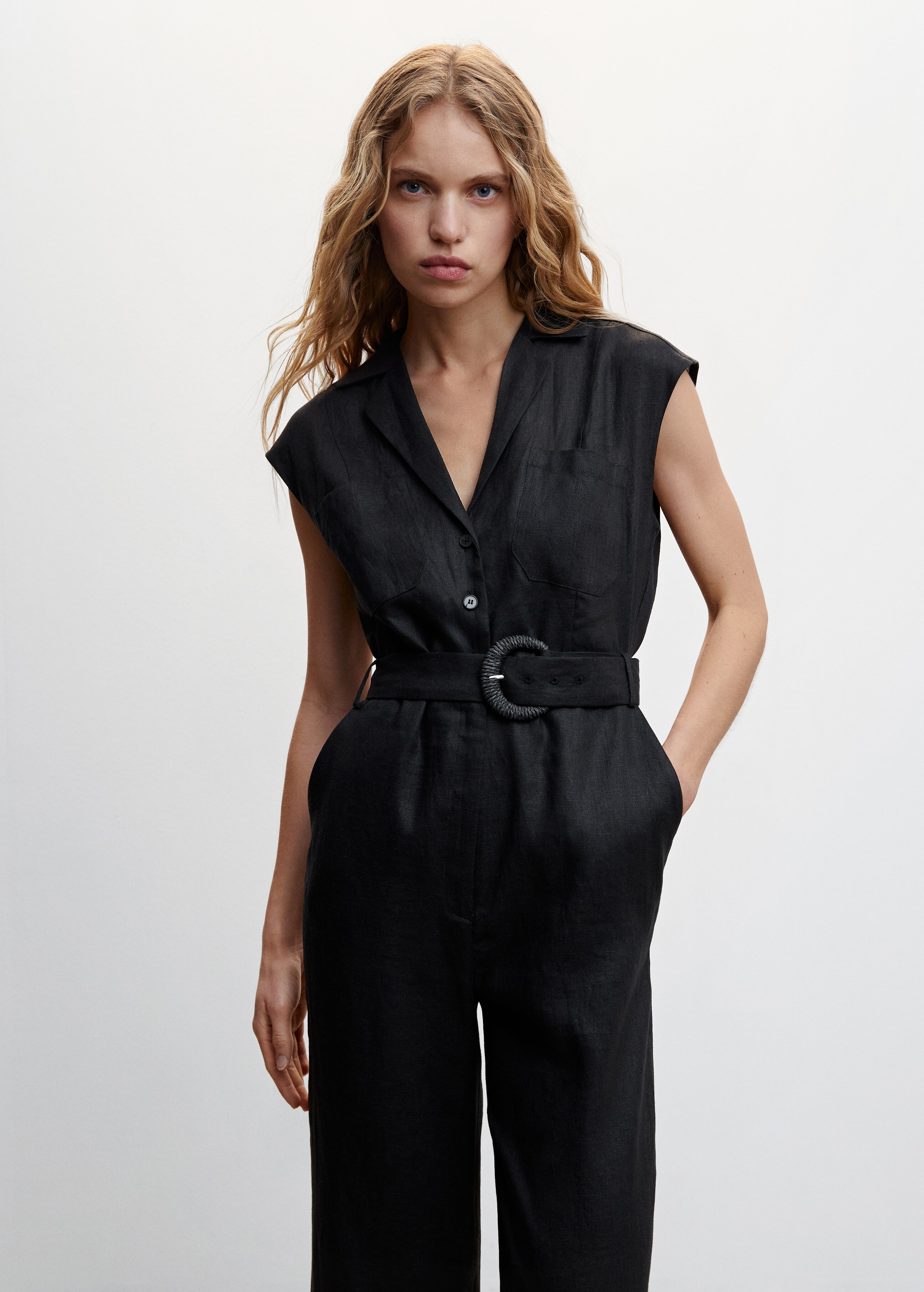 Linnen jumpsuit met ceintuur - Middenvlak