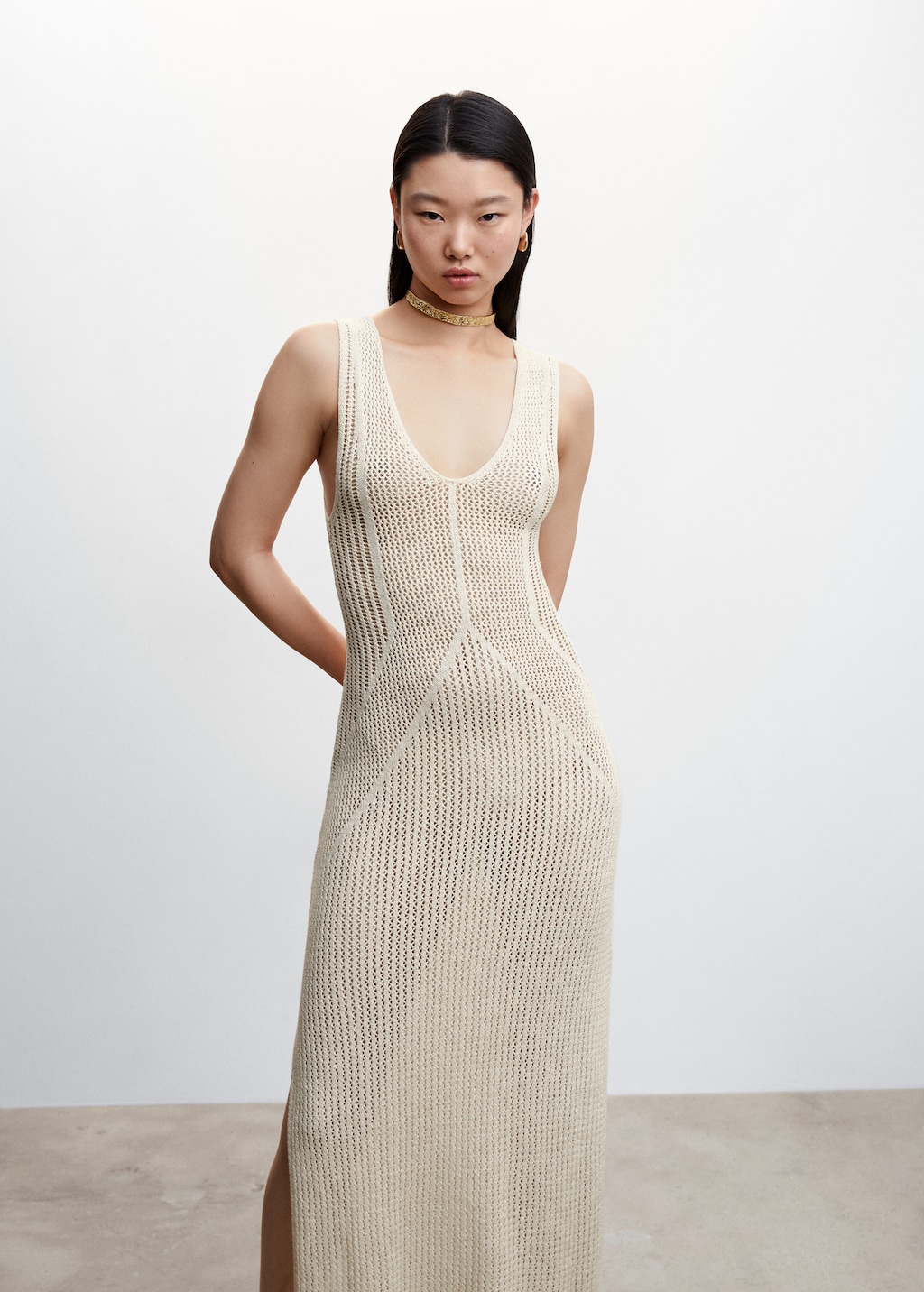 Openwork knit dress with slits - Medium plane