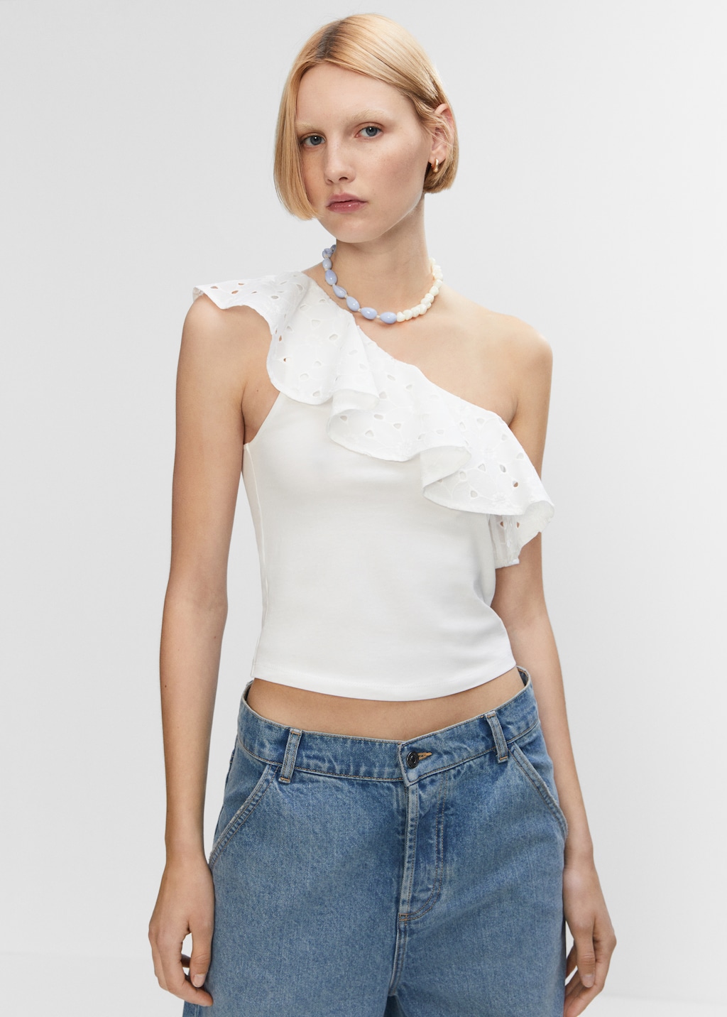 Embroidered asymmetrical top with flounces - Medium plane